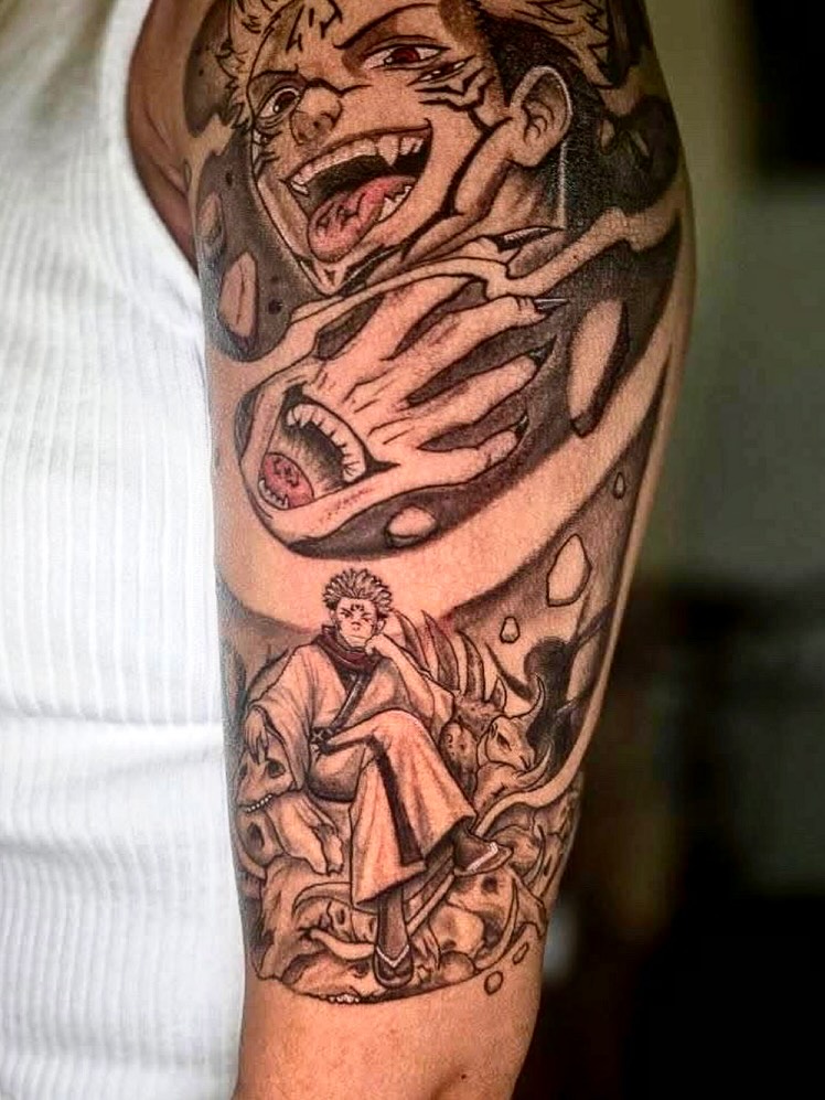 Tattoo by @eldadthegr8 โ anime, black_and_grey