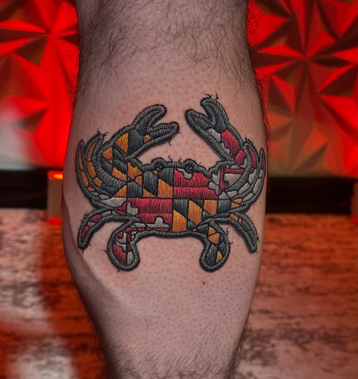 Crab American traditional tattoo on the forearm by Chi, Charlotte, North Carolina