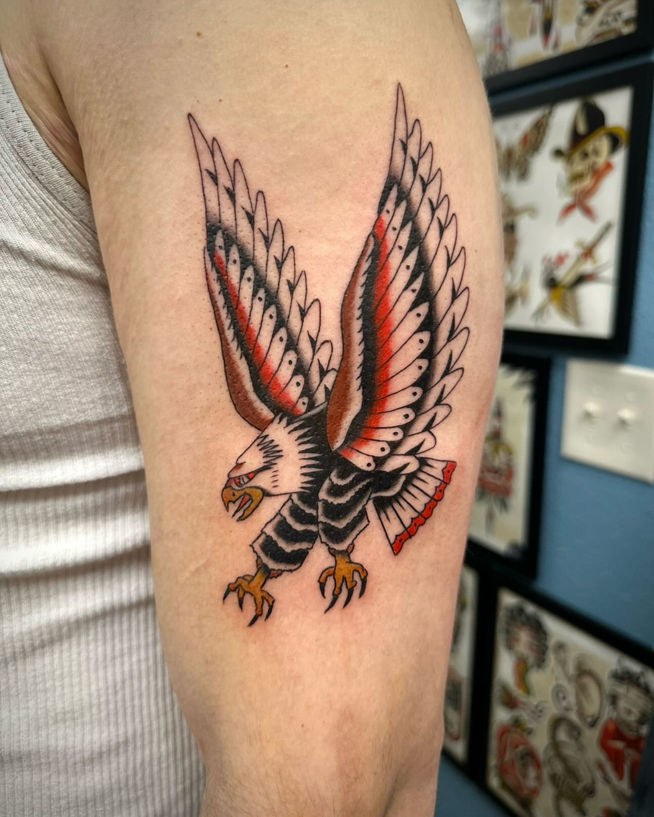 Eagle American traditional tattoo on the forearm by rory
