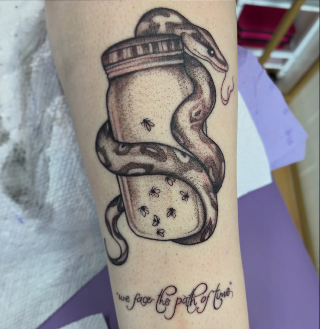 Tattoo by @inkvanna — black_and_grey, lettering_script