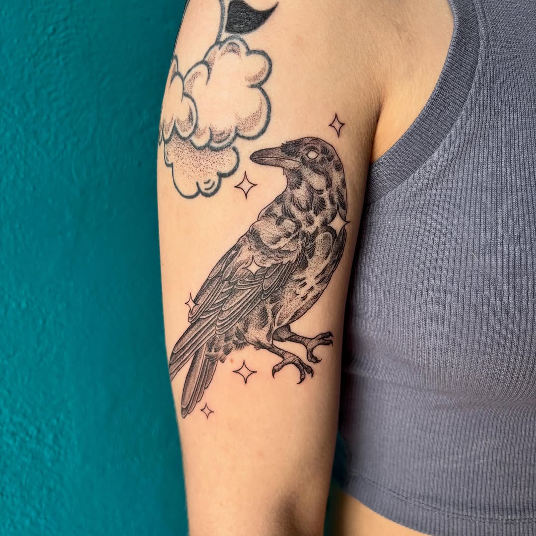 Tattoo by @emmaleighrosetattoos — dotwork, black_and_grey