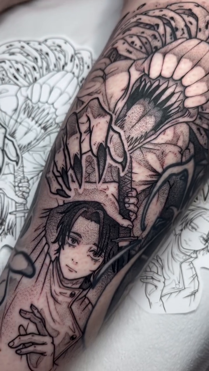 Tattoo by @inkedbydane — anime, black_and_grey