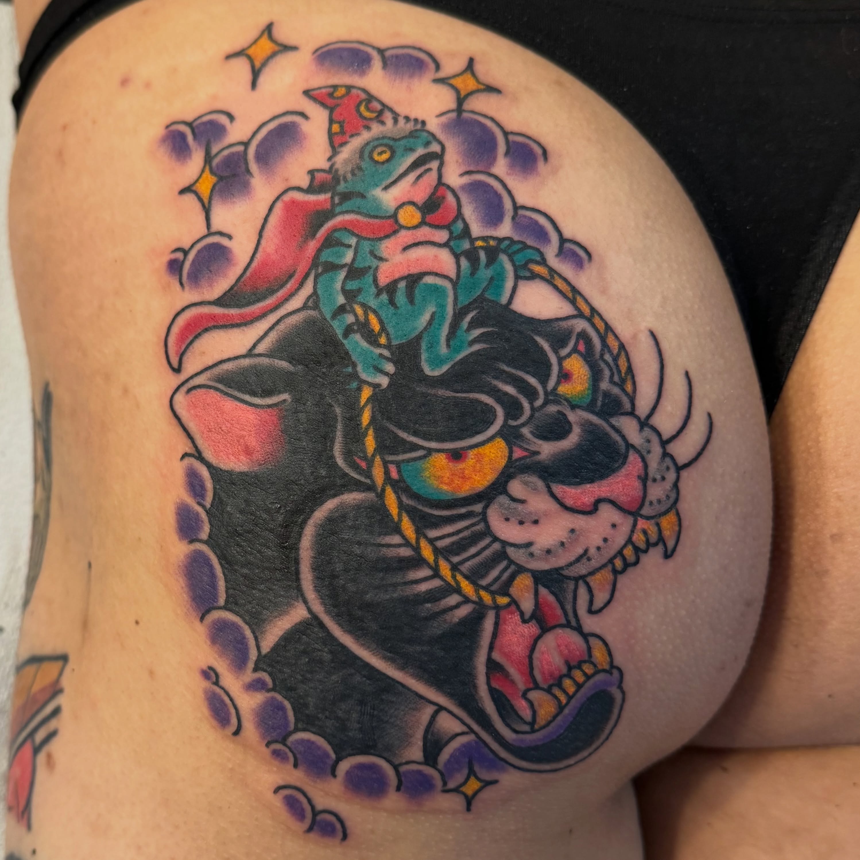 Tattoo by @thepinkmanther — american_traditional, new_school