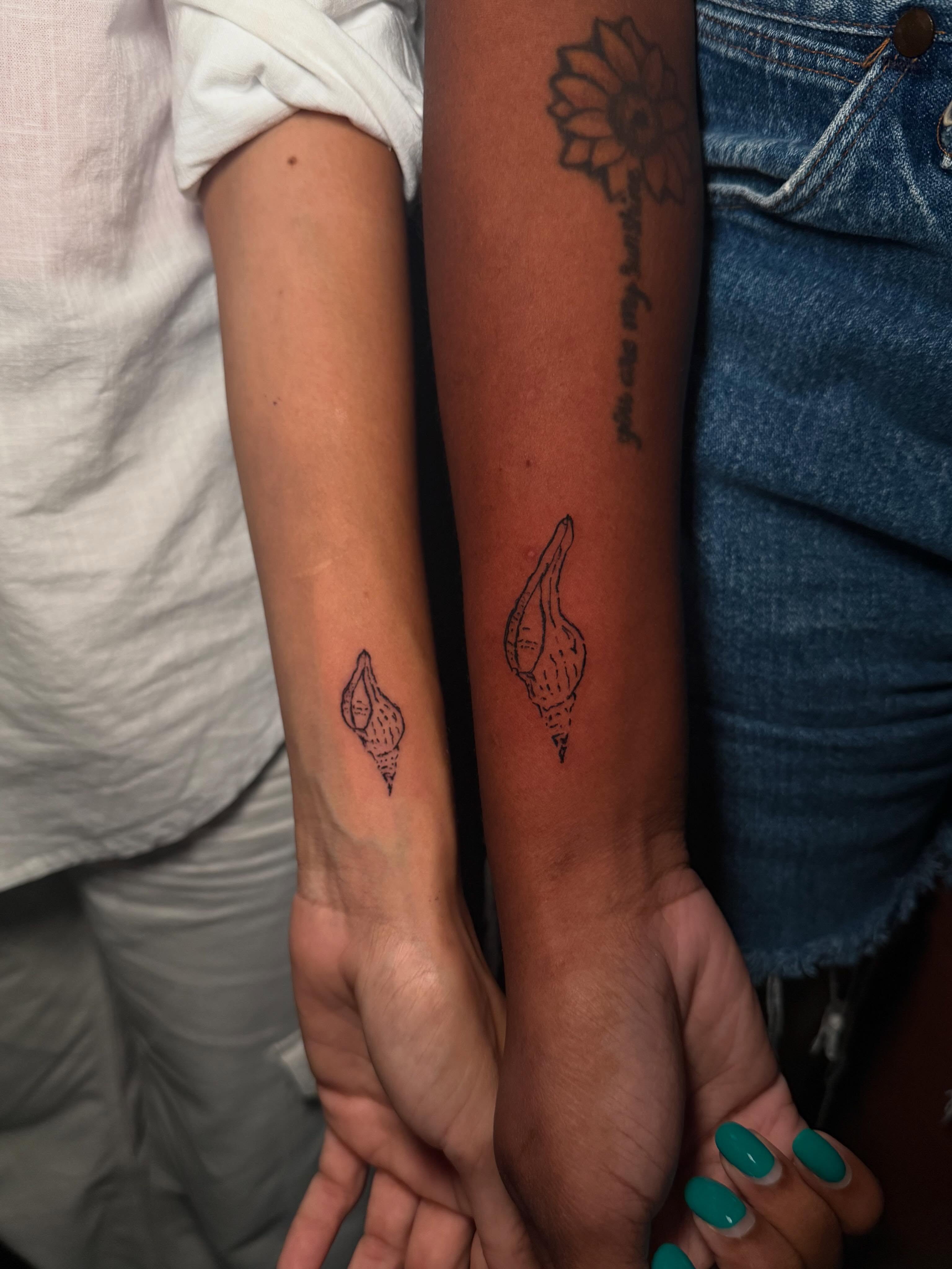 Shell black and grey tattoo on the forearm by π΅ππππππ¦π€