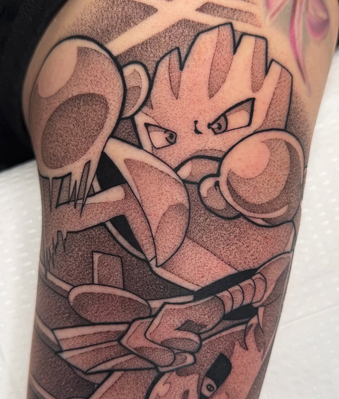 Bulbasaur dotwork tattoo on the forearm by Z, Greenville, South Carolina