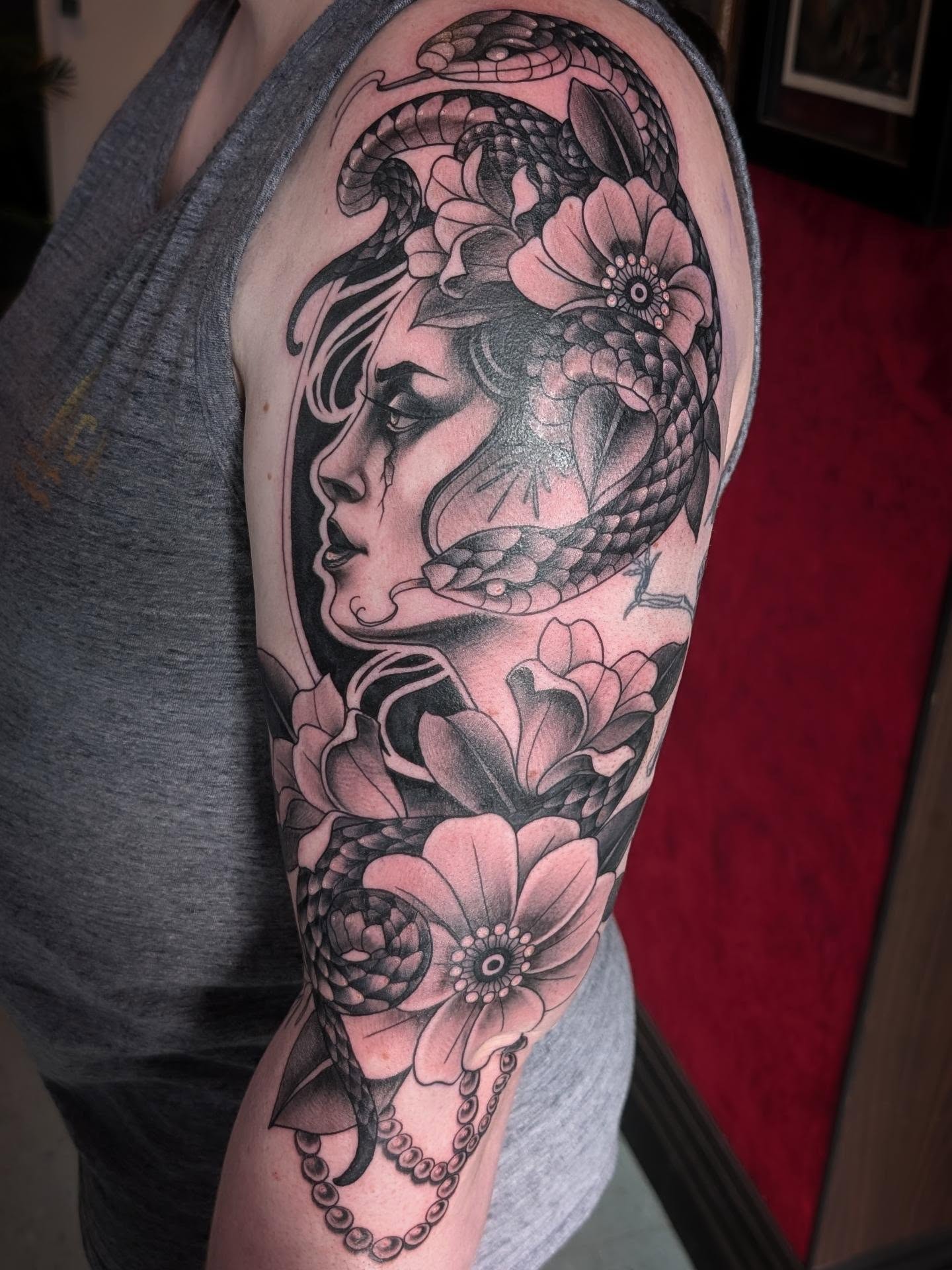 Tattoo by @jainagoldtattoos — american_traditional, black_and_grey