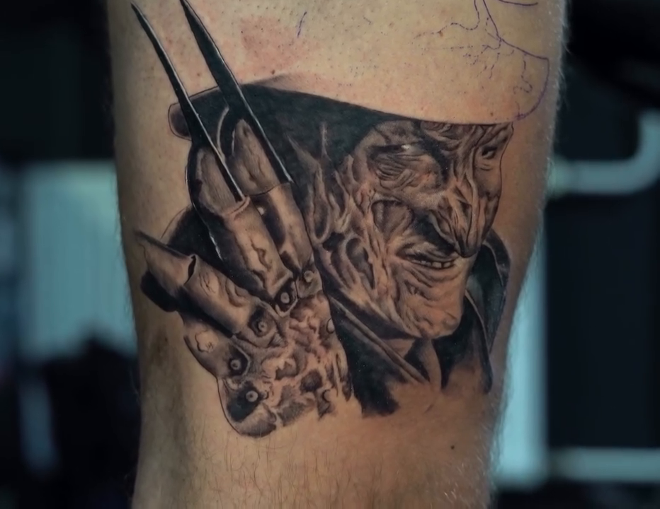 Freddy Krueger portrait realism tattoo on the forearm by Remko