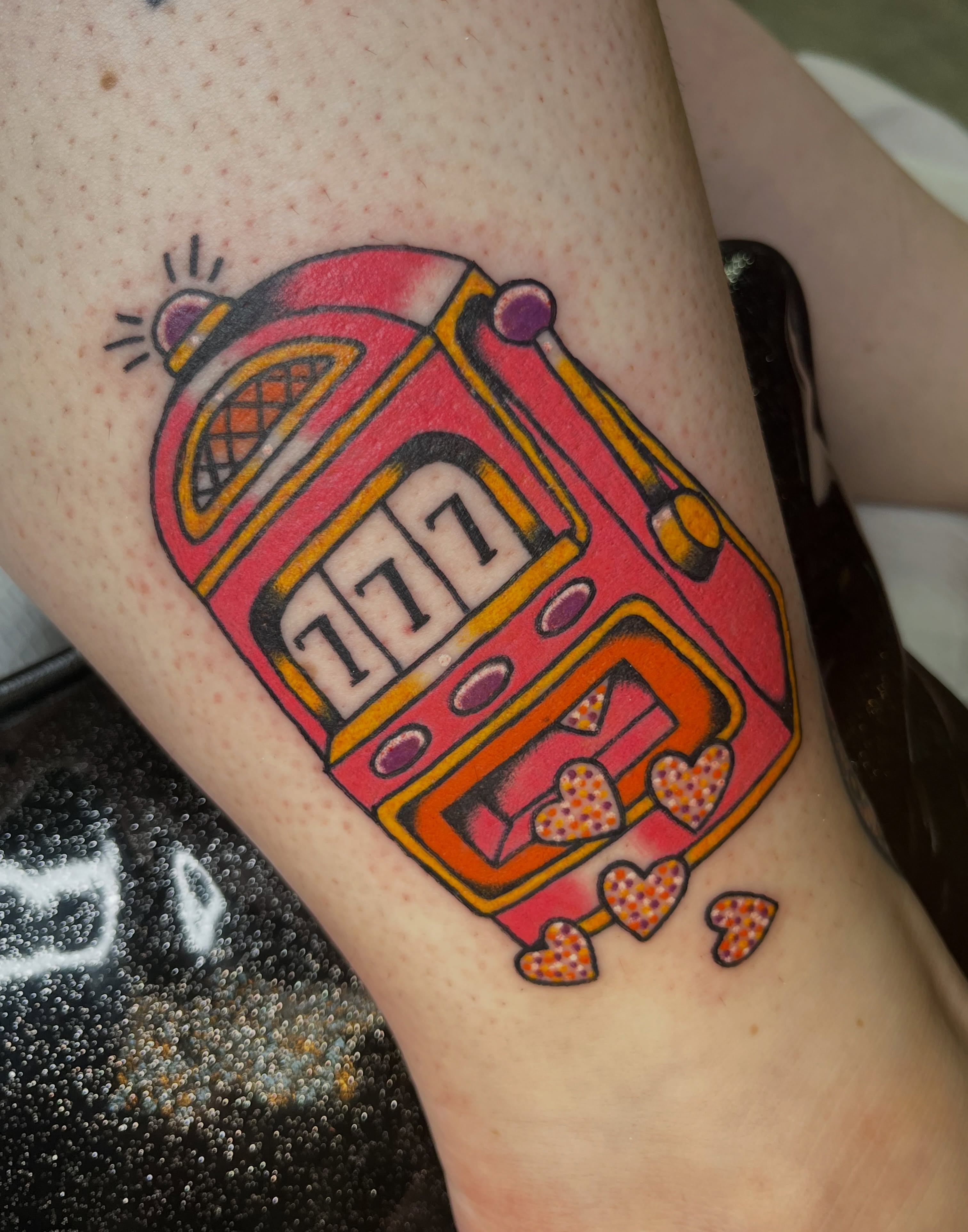 Slot machine American traditional tattoo on the forearm by Cincinnati Tattoo Artist, Cincinnati