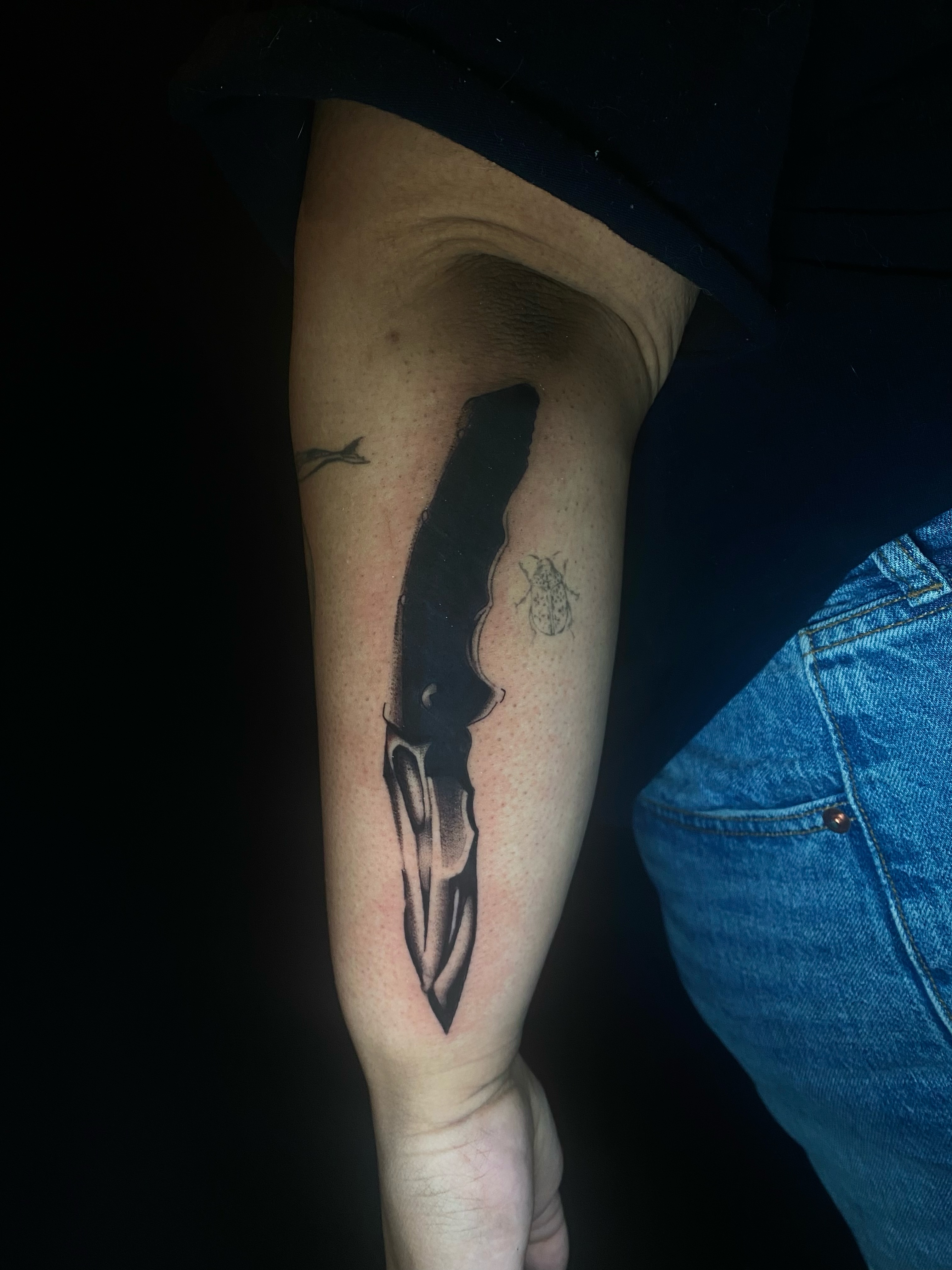 Knife realism tattoo on the forearm by Cherry Jane 🍒
