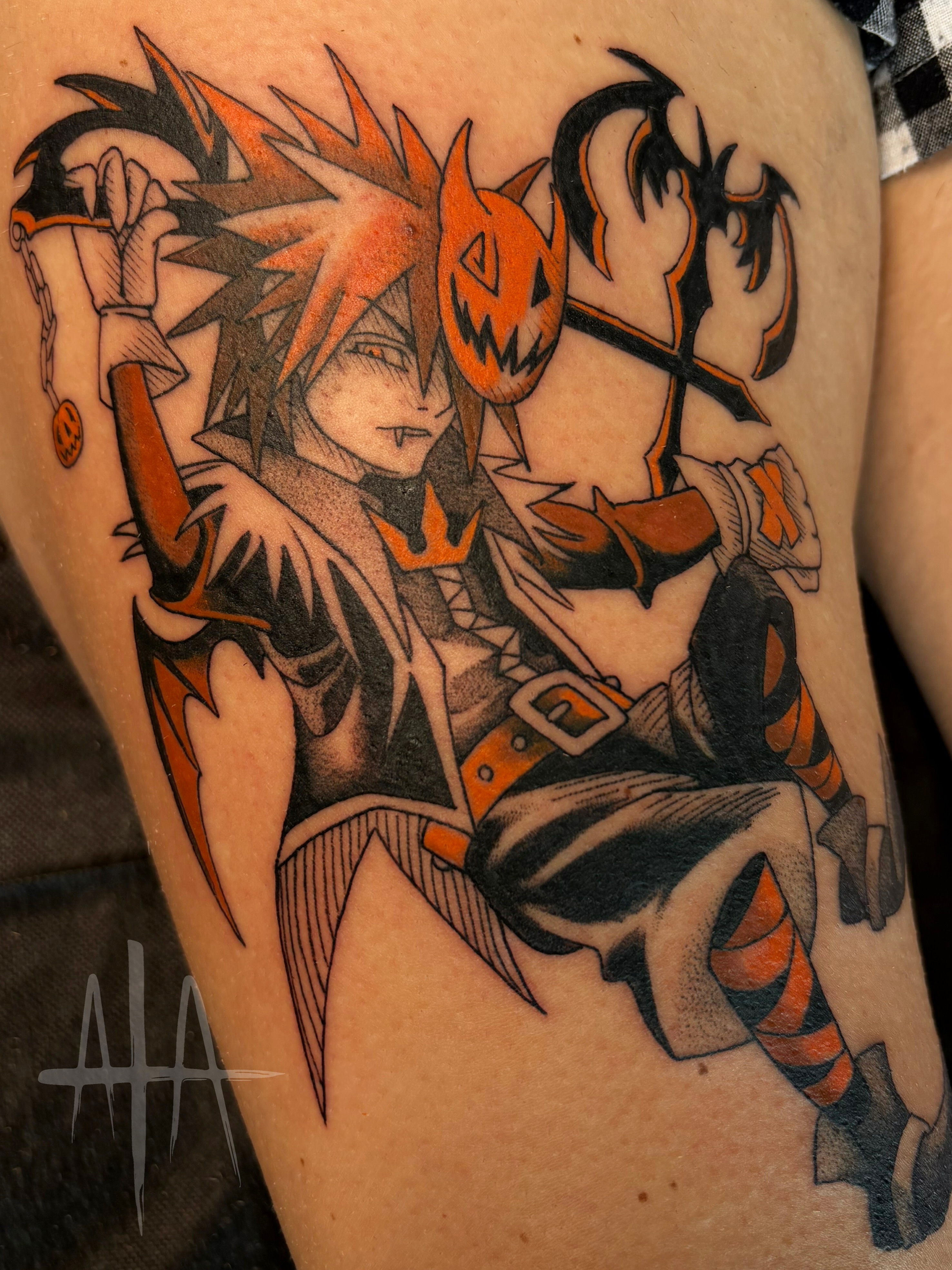 Tattoo by @aaronaddamstattoo — anime, dotwork