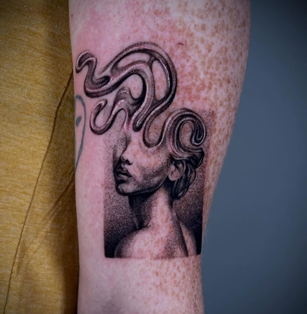 Tattoo by @mriverotattoos — black_and_grey, surrealism