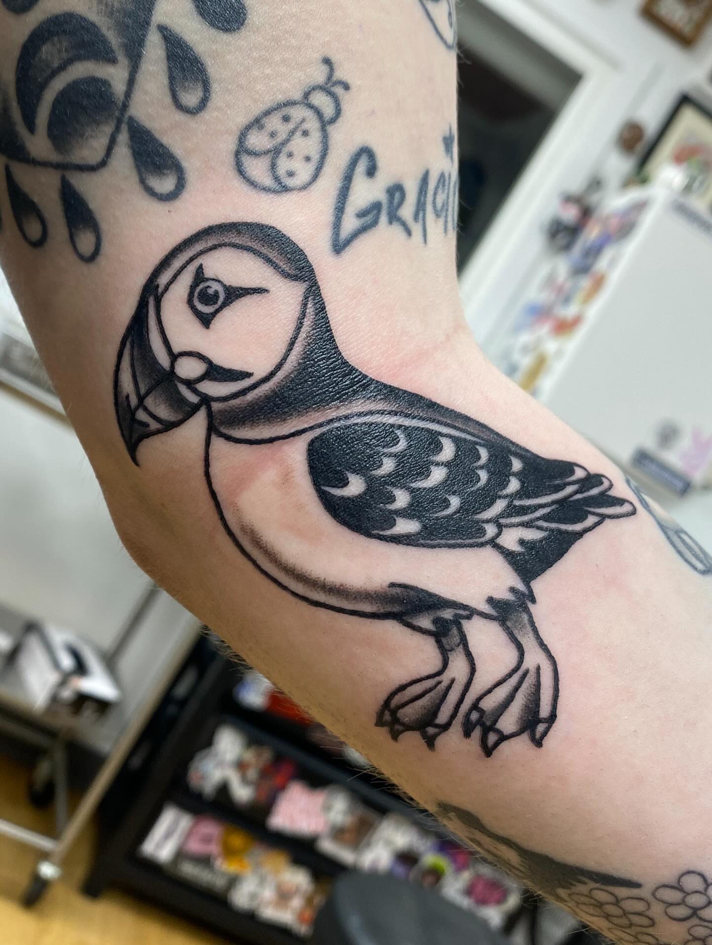 Tattoo by @meadowzmodificationz — black_and_grey