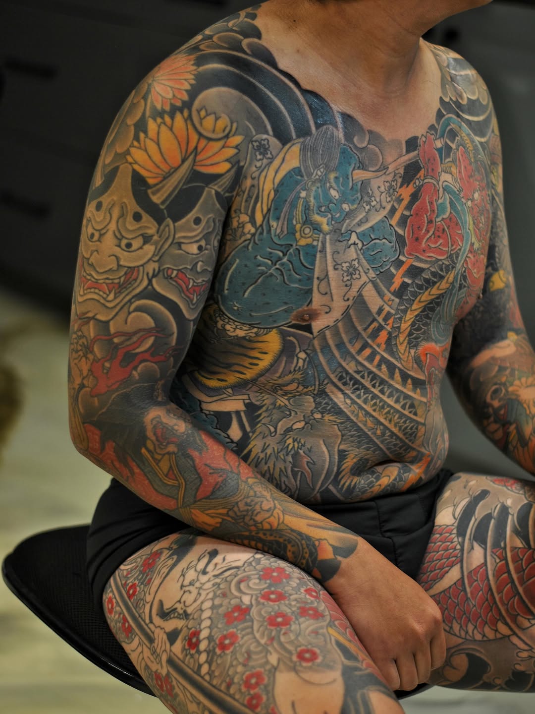 Full body japanese bodysuit Japanese tattoo on the torso by Xiaojun Yin, Vancouver, British Columbia