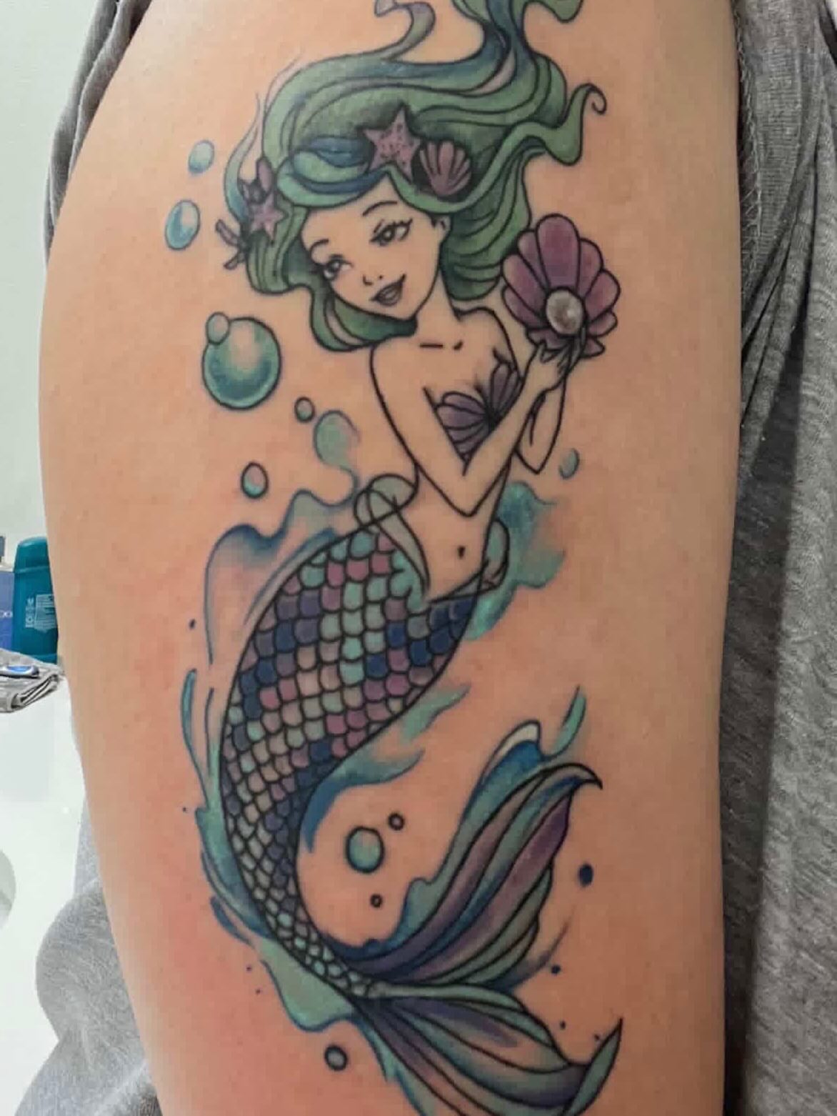 Mermaid watercolor tattoo on the thigh by π΅ππππππ¦π€