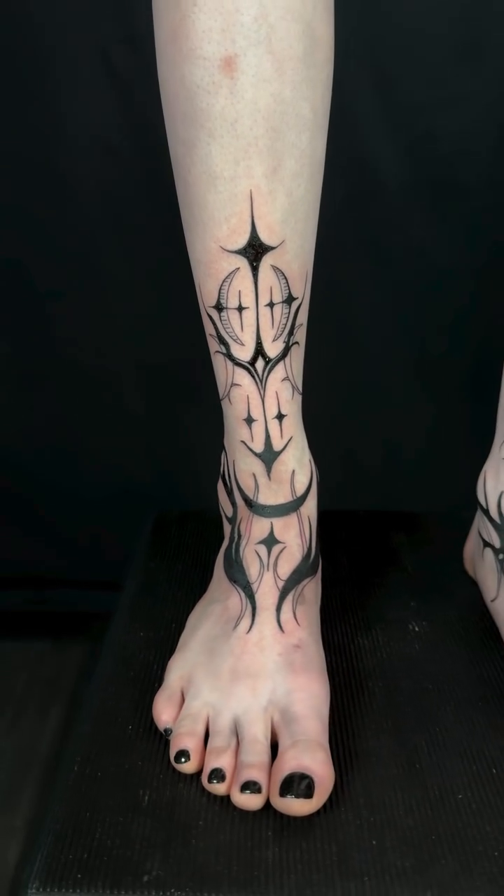 Cyber sigilism tattoo on the calf by H I R A  L U P E - tattoo artist, Oakland, California