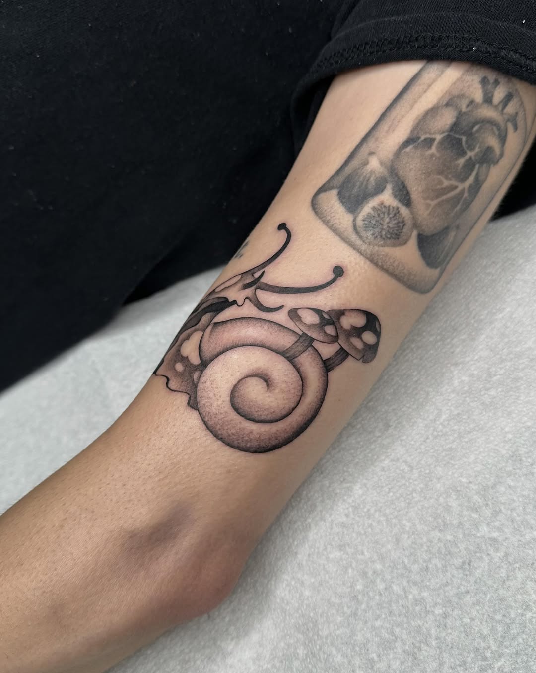 Tattoo by @fatalkatietattoo — black_and_grey, dotwork