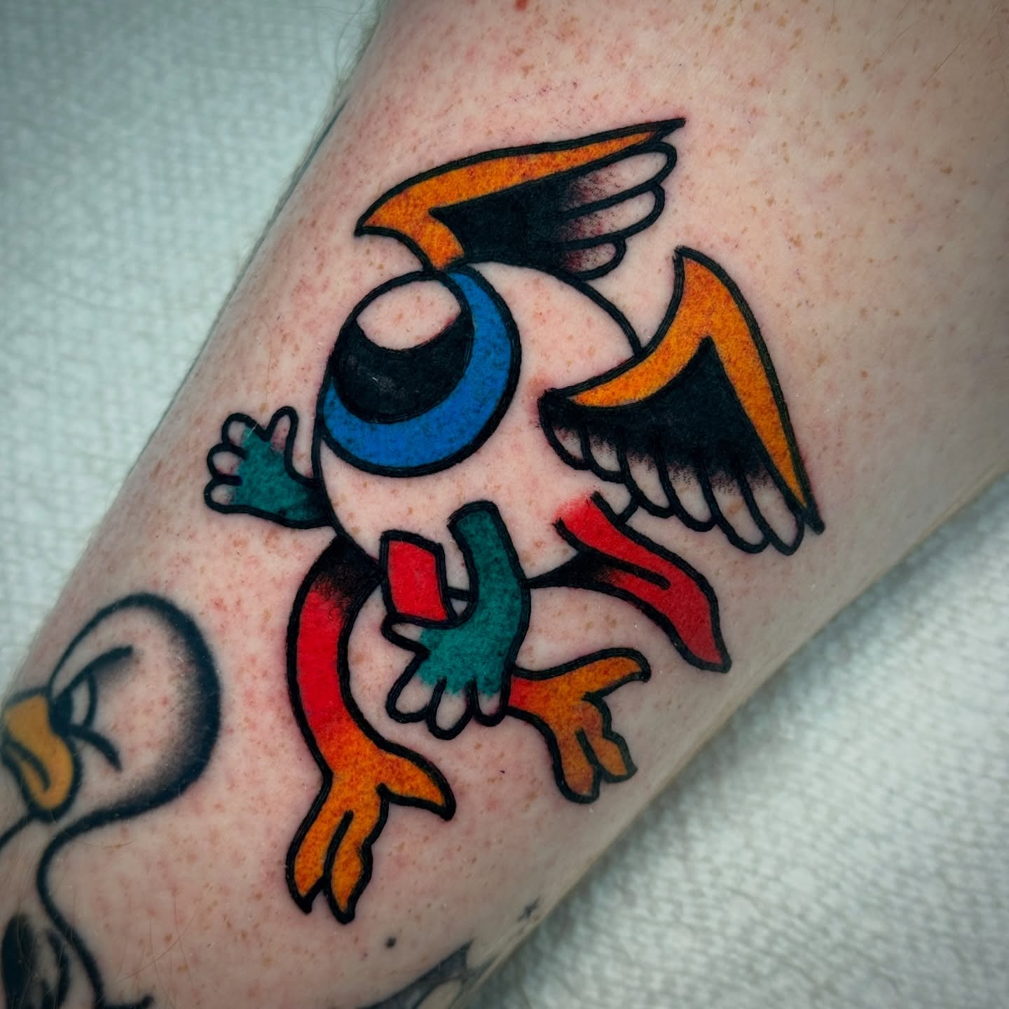 Bird American traditional tattoo on the forearm by Rafael Torres, San Francisco, California