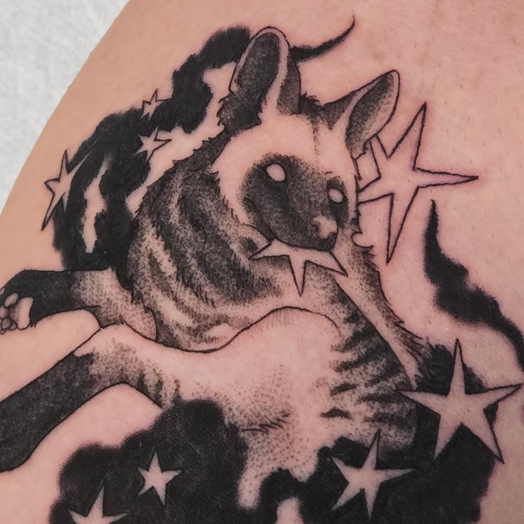 Tattoo by @carshark__ — black_and_grey, dotwork
