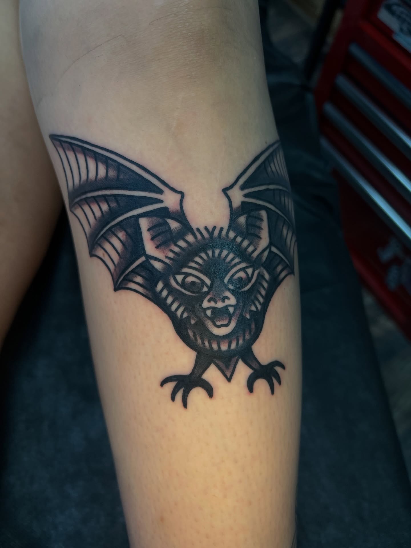 Bat black and grey tattoo on the forearm by 🍊Harvey Perez 🍊, Deerfield Beach, Florida