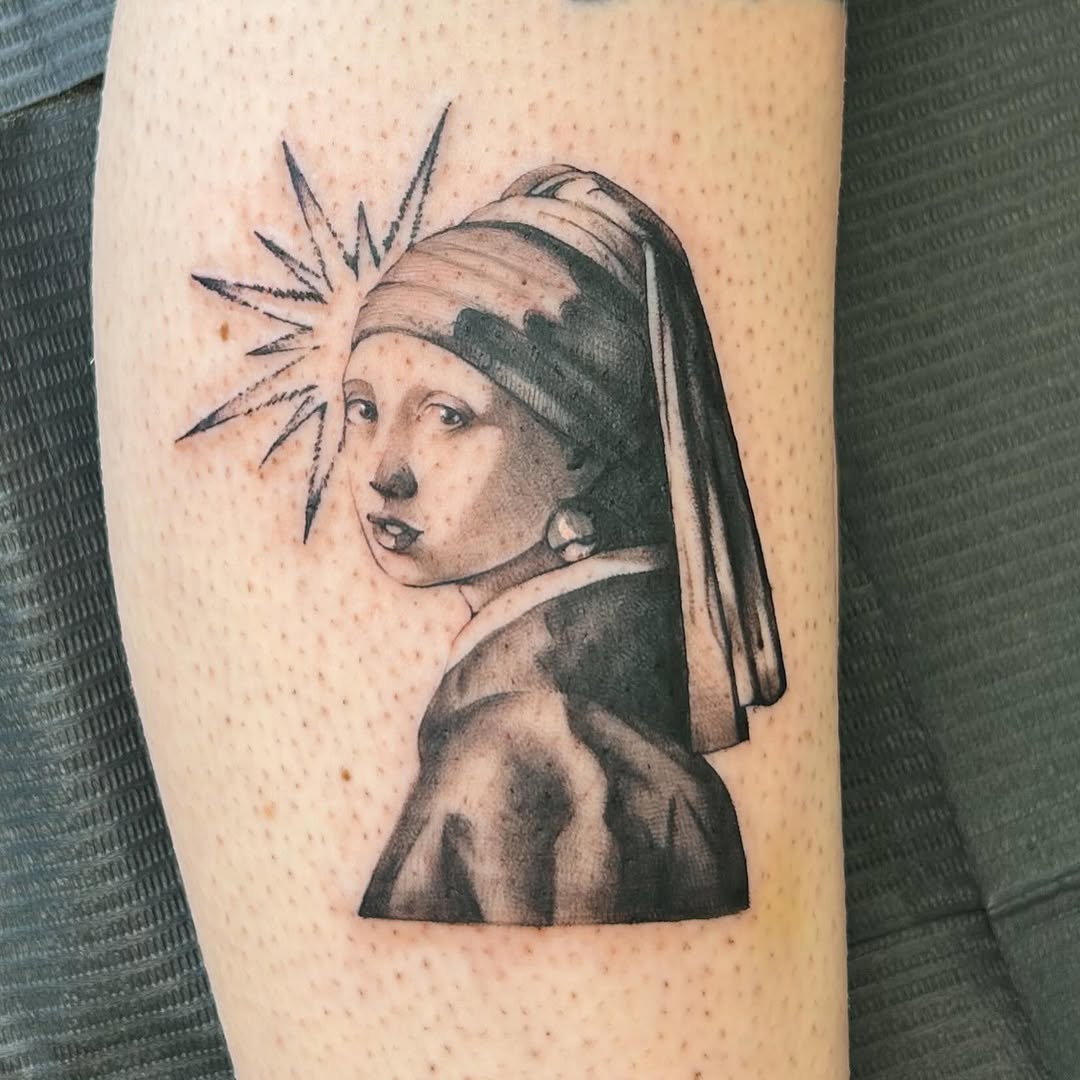 Girl with a Pearl Earring portrait realism tattoo on the forearm by kuna ink