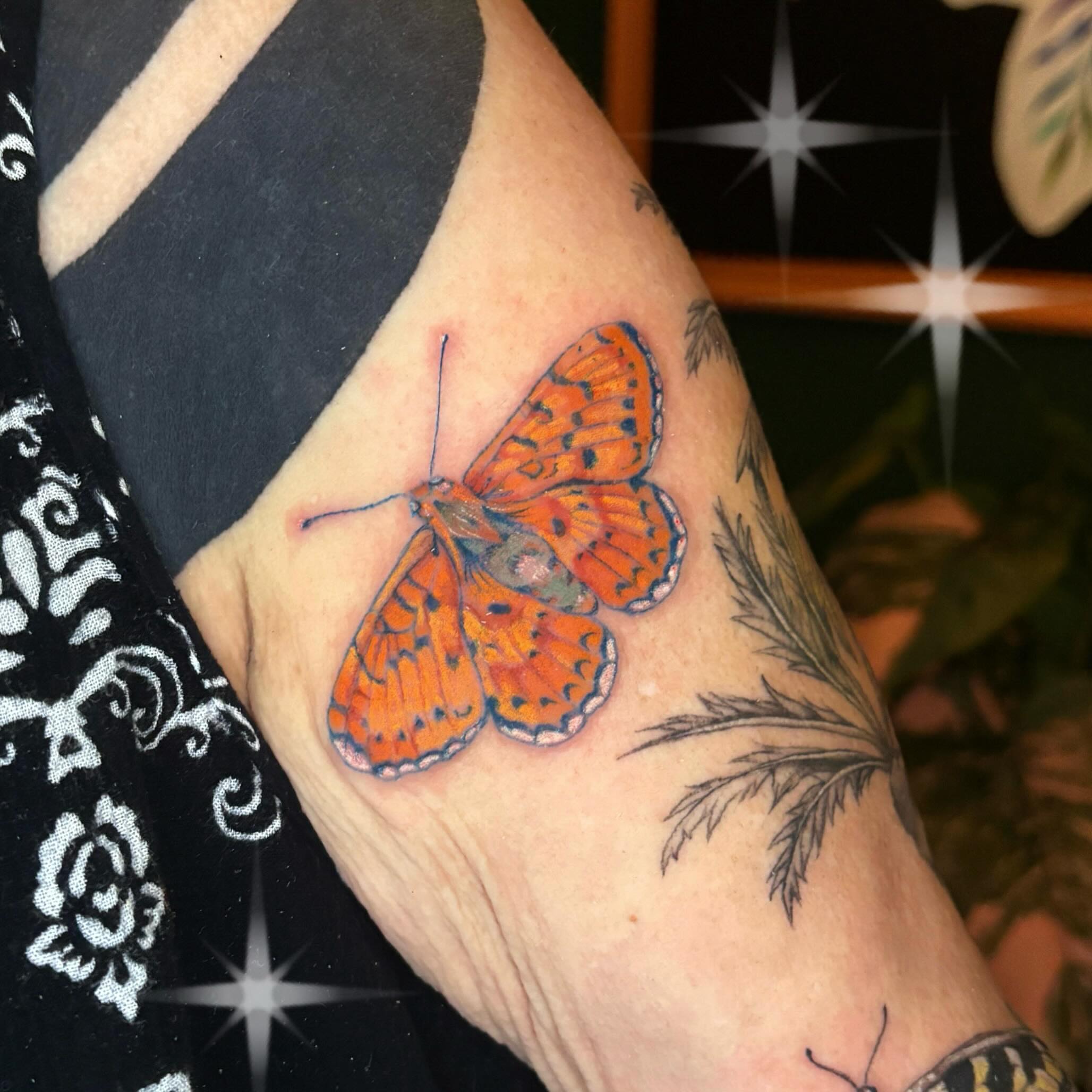 Butterfly realism tattoo on the forearm by Autumn
