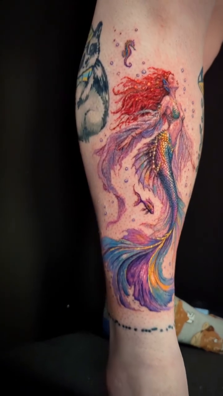 Mermaid watercolor tattoo by Jessica Sheahan