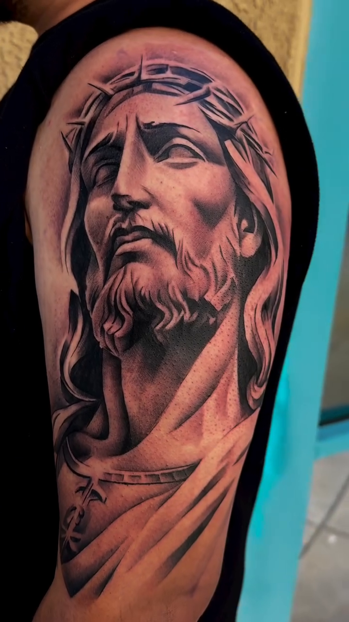 Tattoo by @alinas_tattoos β realism, black_and_grey