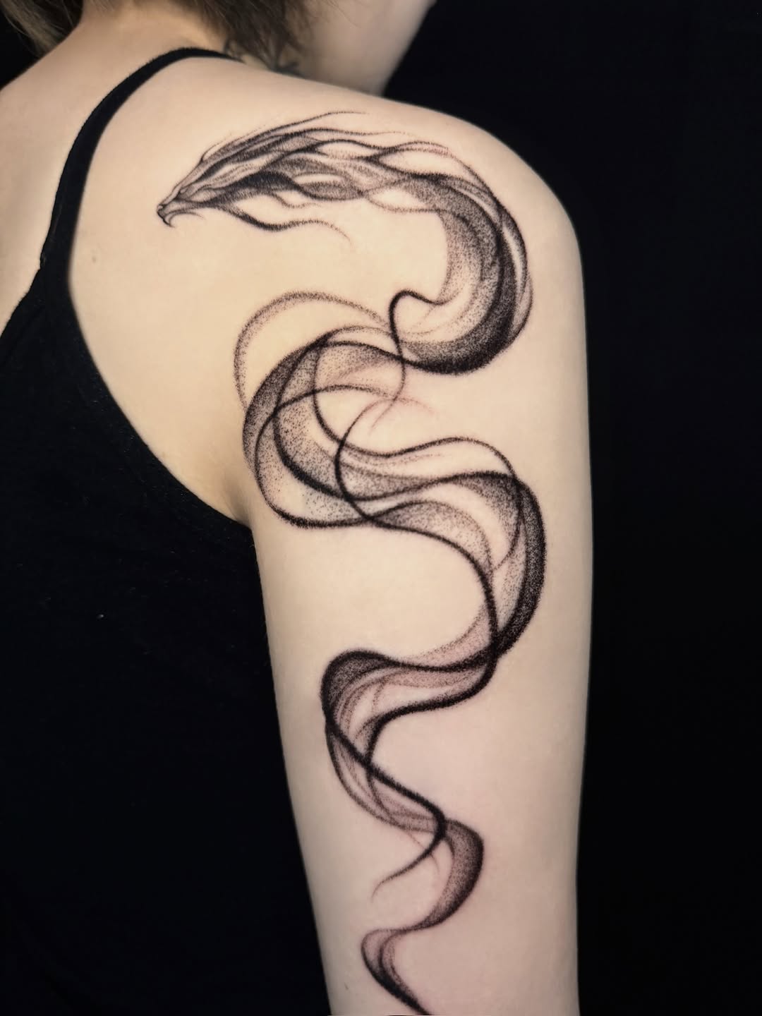 Tattoo by @snako_tattoo — dotwork, black_and_grey