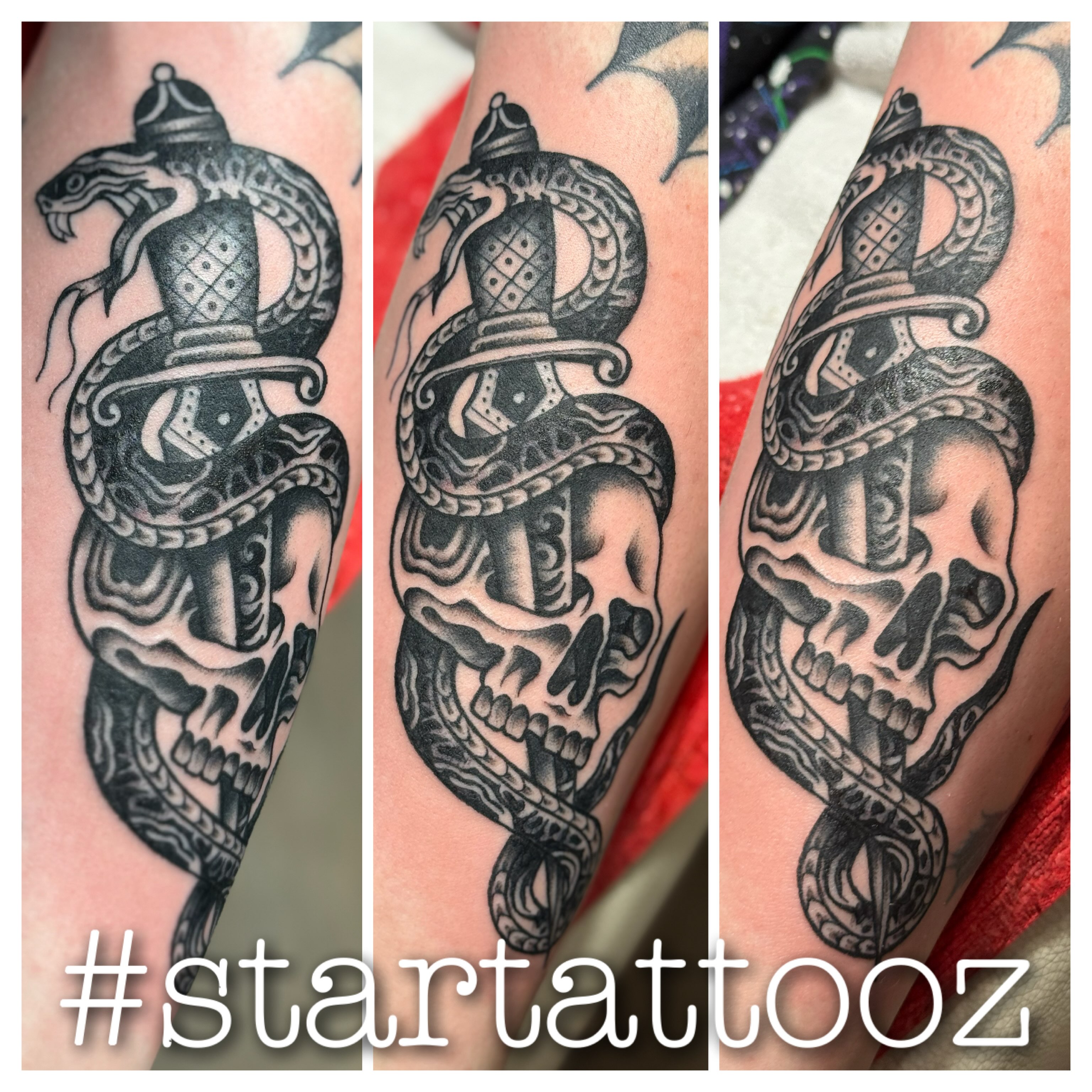 Skull and snake realism tattoo on the forearm by StarTattooz - the one & only