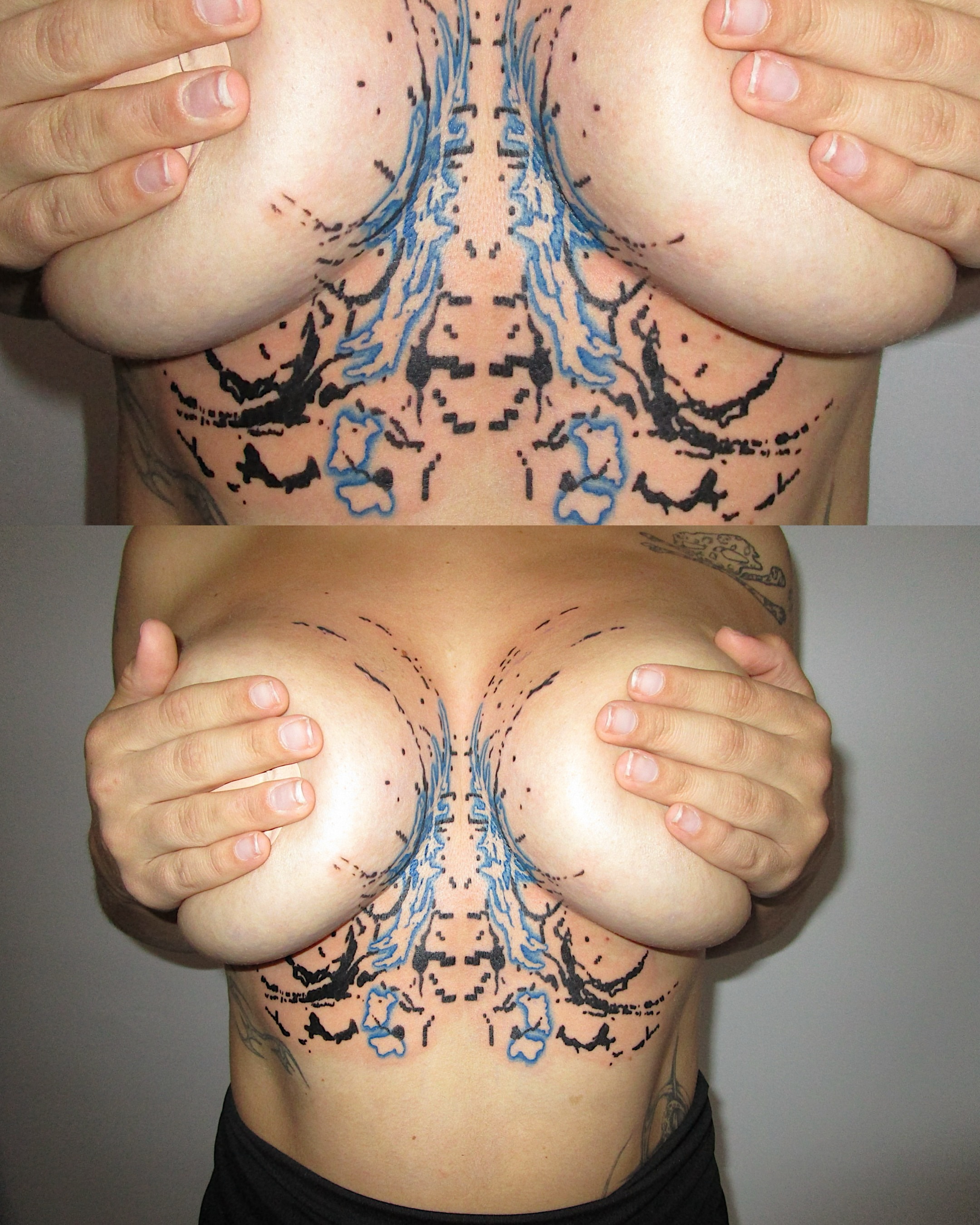 Spine dotwork tattoo on the chest by Azucena