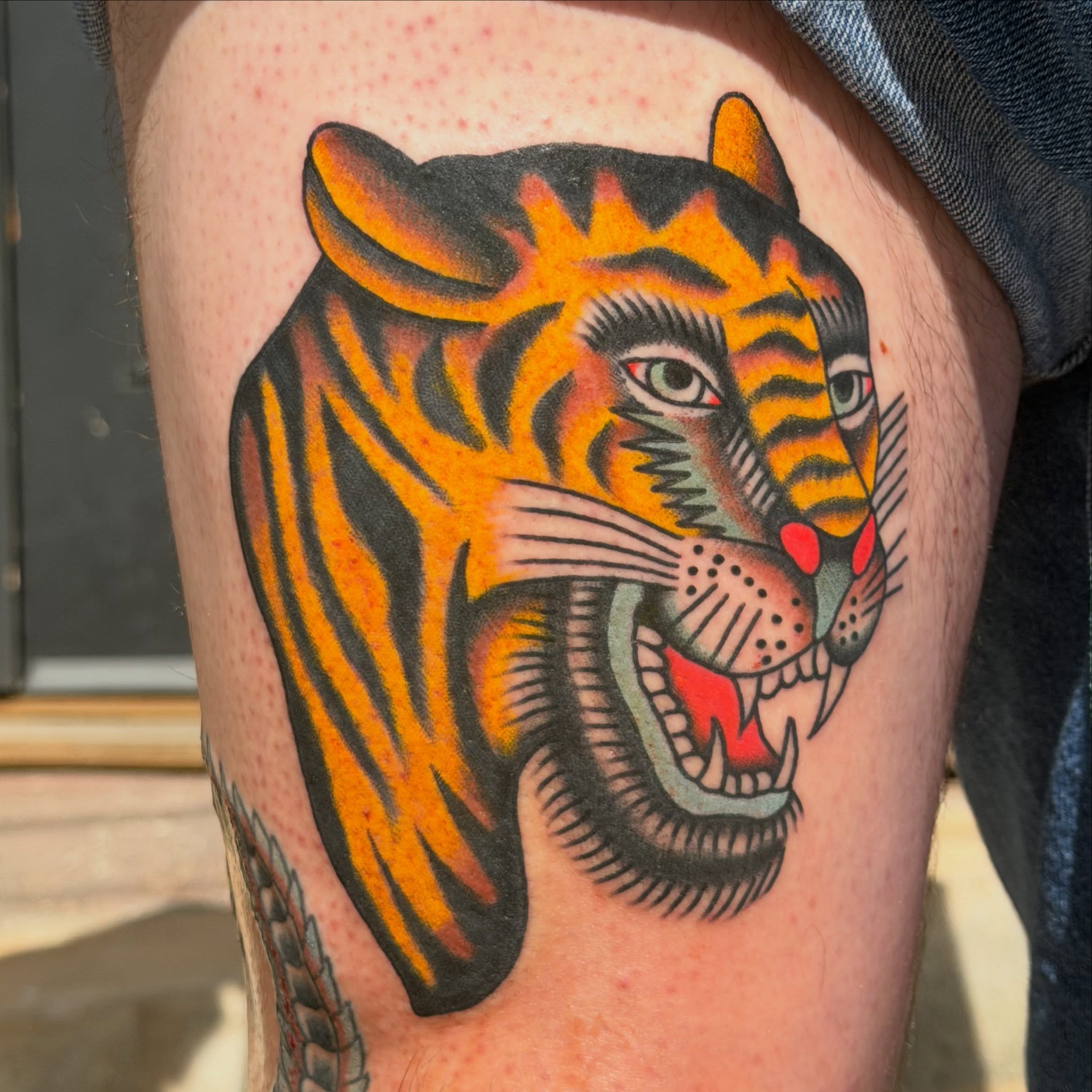 Tiger American traditional tattoo on the thigh by ๐
๐ฆ๐๐ซ๐ ๐ ๐๐ข๐ฉ๐ฆ๐ ๐ฆ๐ ๐๐๐ฏ๐ฆ๐