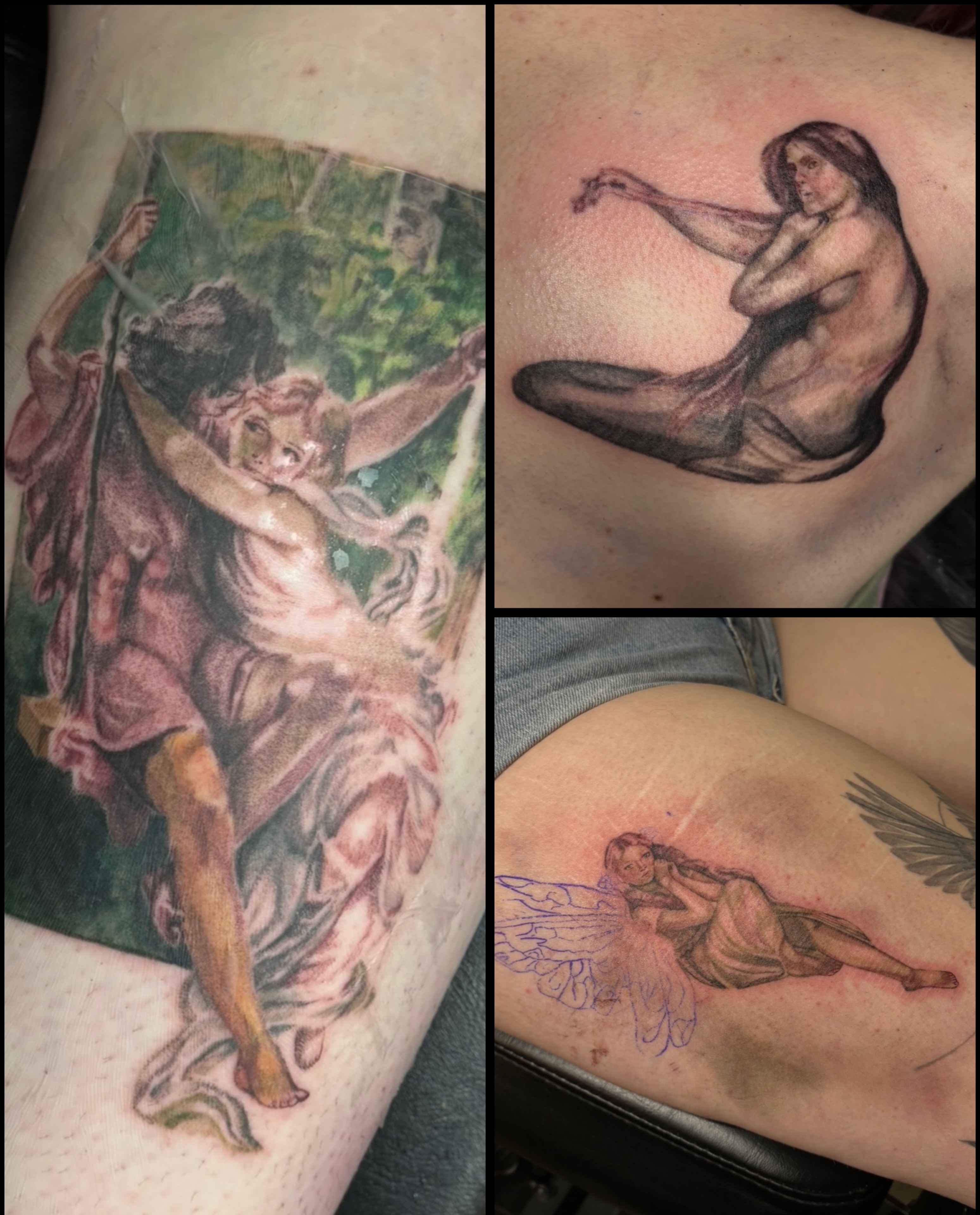 Mythological scene realism tattoo on the thigh by jordy