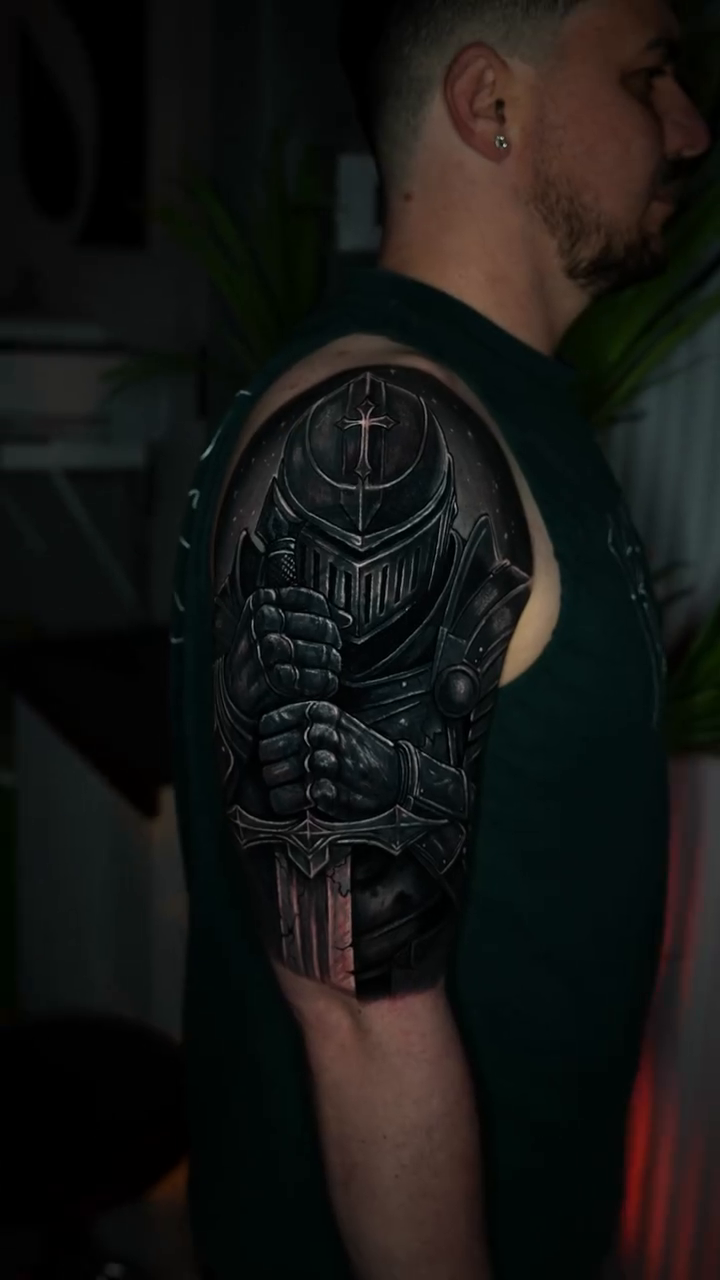 Knight's armor realism tattoo by Adrian Gonzalez