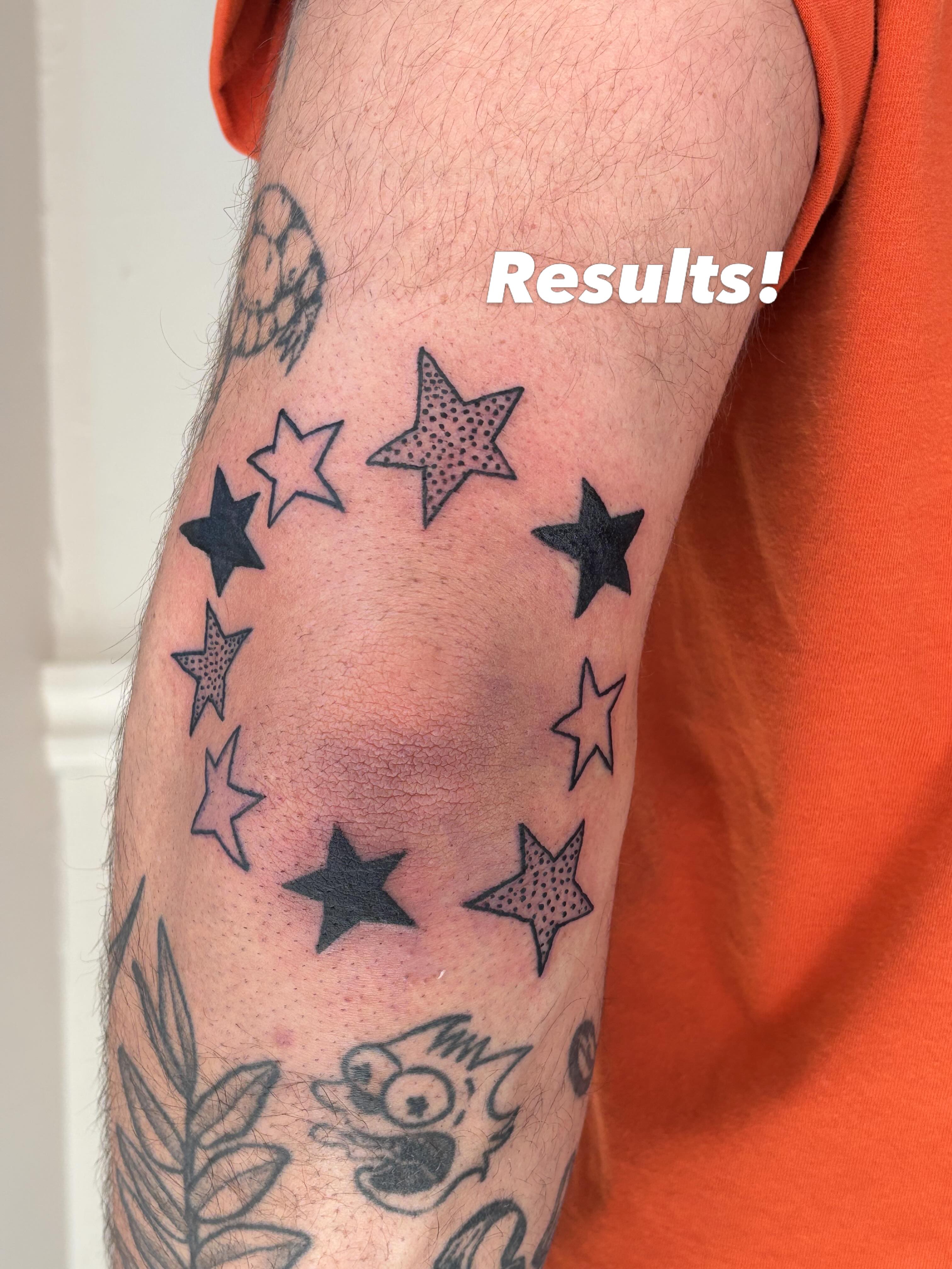 Stars dotwork tattoo on the forearm by Topher Belmont