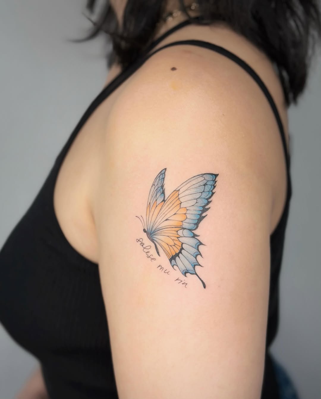 Butterfly dotwork tattoo on the shoulder by Seattle tattoo artist-Mia