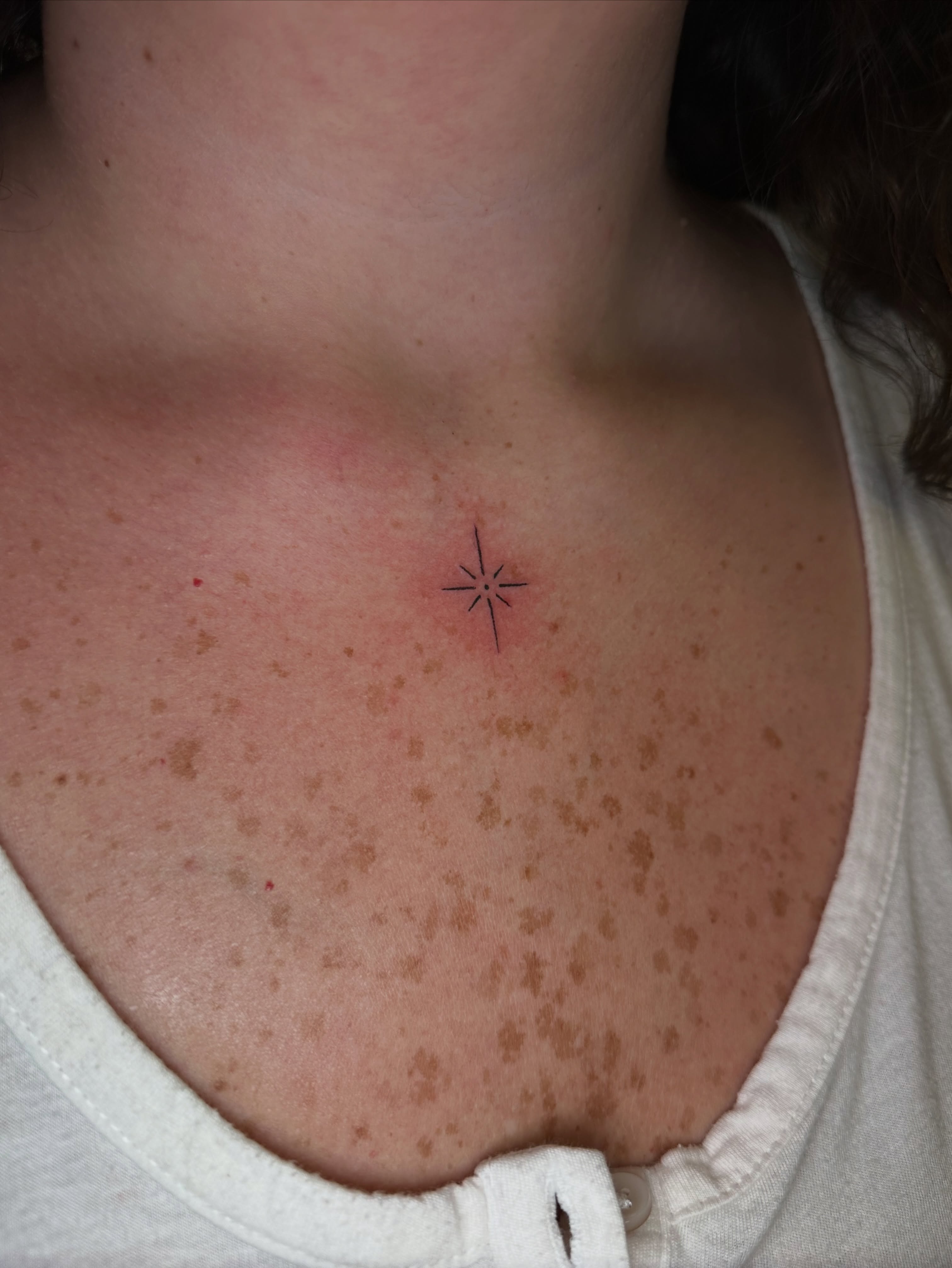 Star geometric tattoo on the neck by Lauren