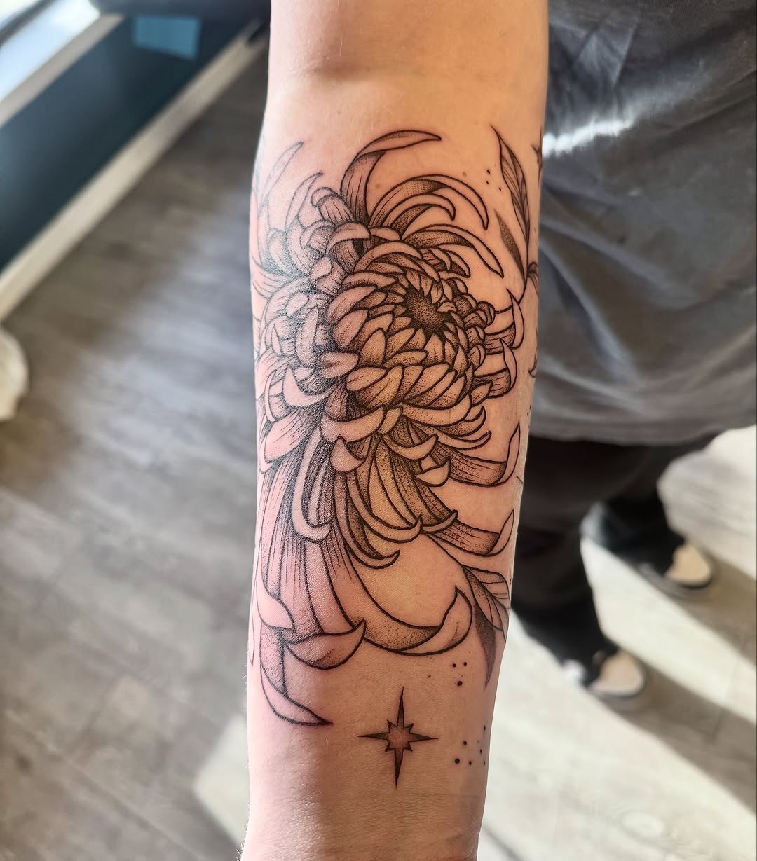 Tattoo by @kat.b.tattoos โ dotwork, black_and_grey