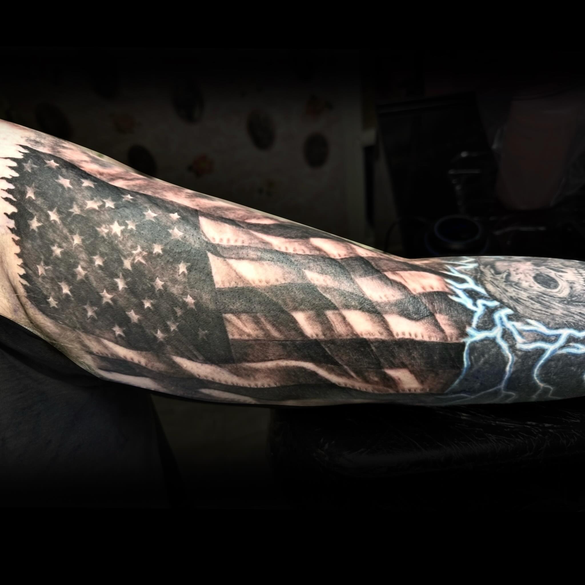 American flag realism tattoo on the forearm by 🌜🔮✨Anya Casey✨🔮🌛