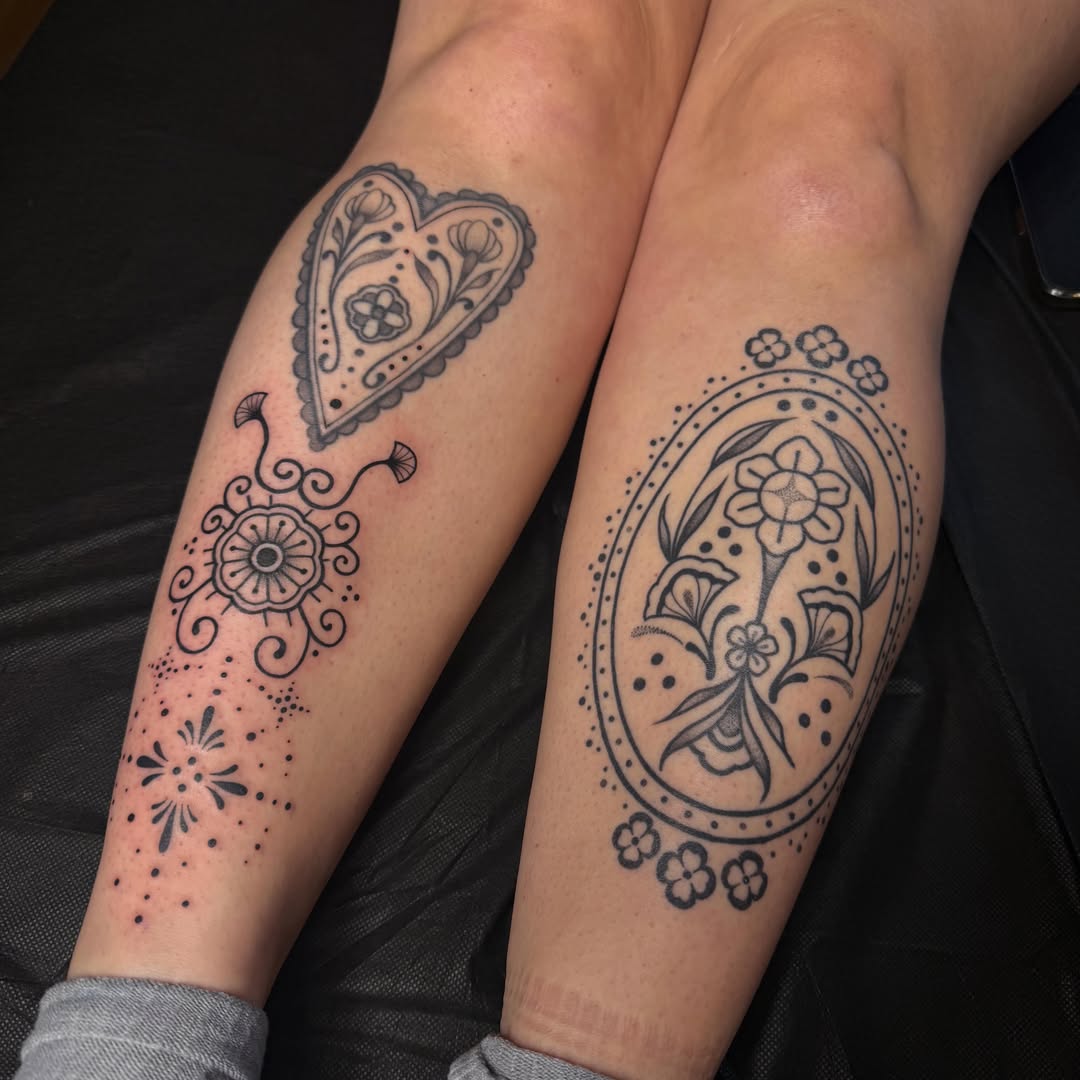 Floral mandala dotwork tattoo on the forearm by Allison