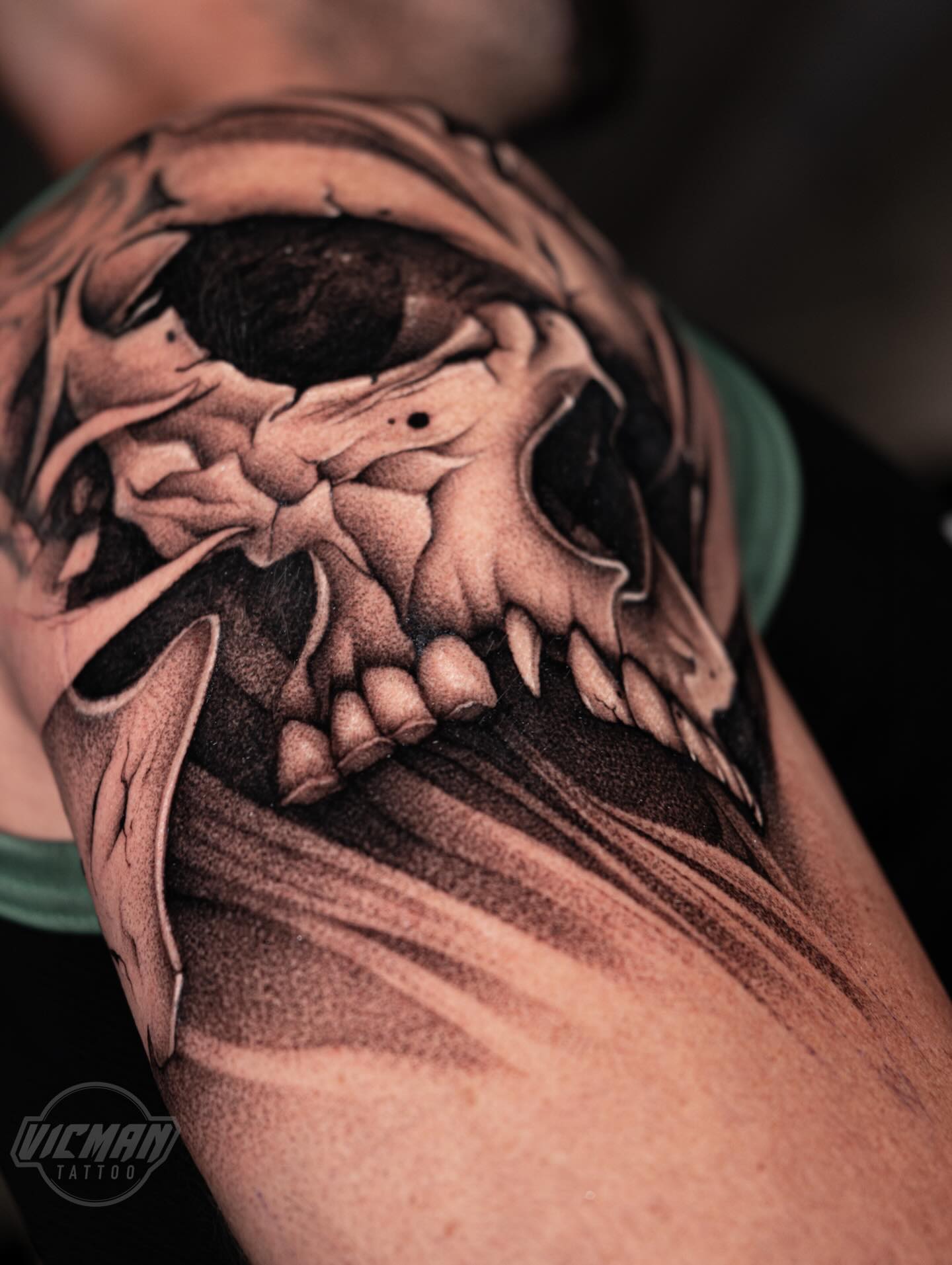Tattoo by @vicmantattooartist — realism, black_and_grey