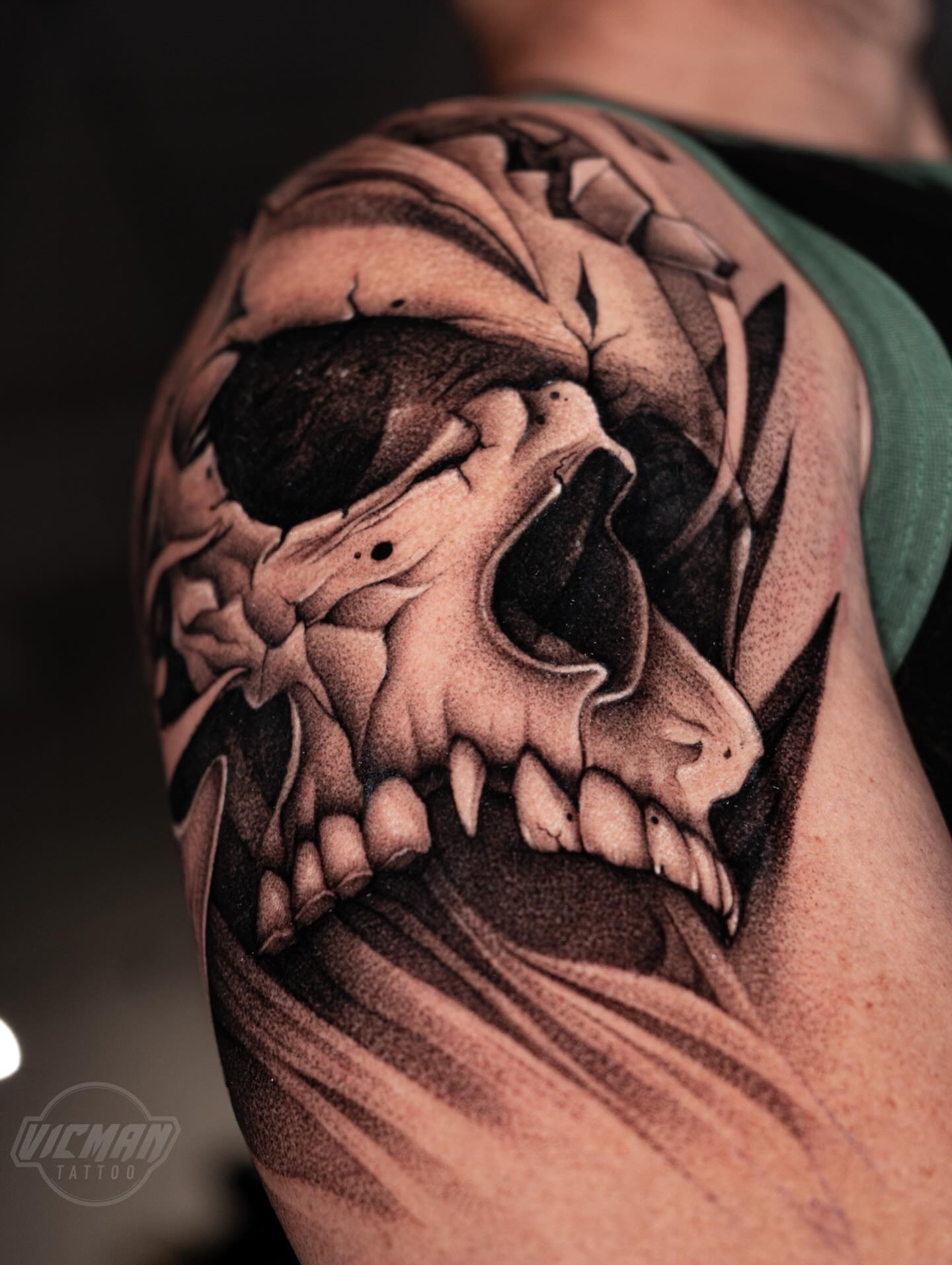 Tattoo by @vicmantattooartist — black_and_grey, dotwork