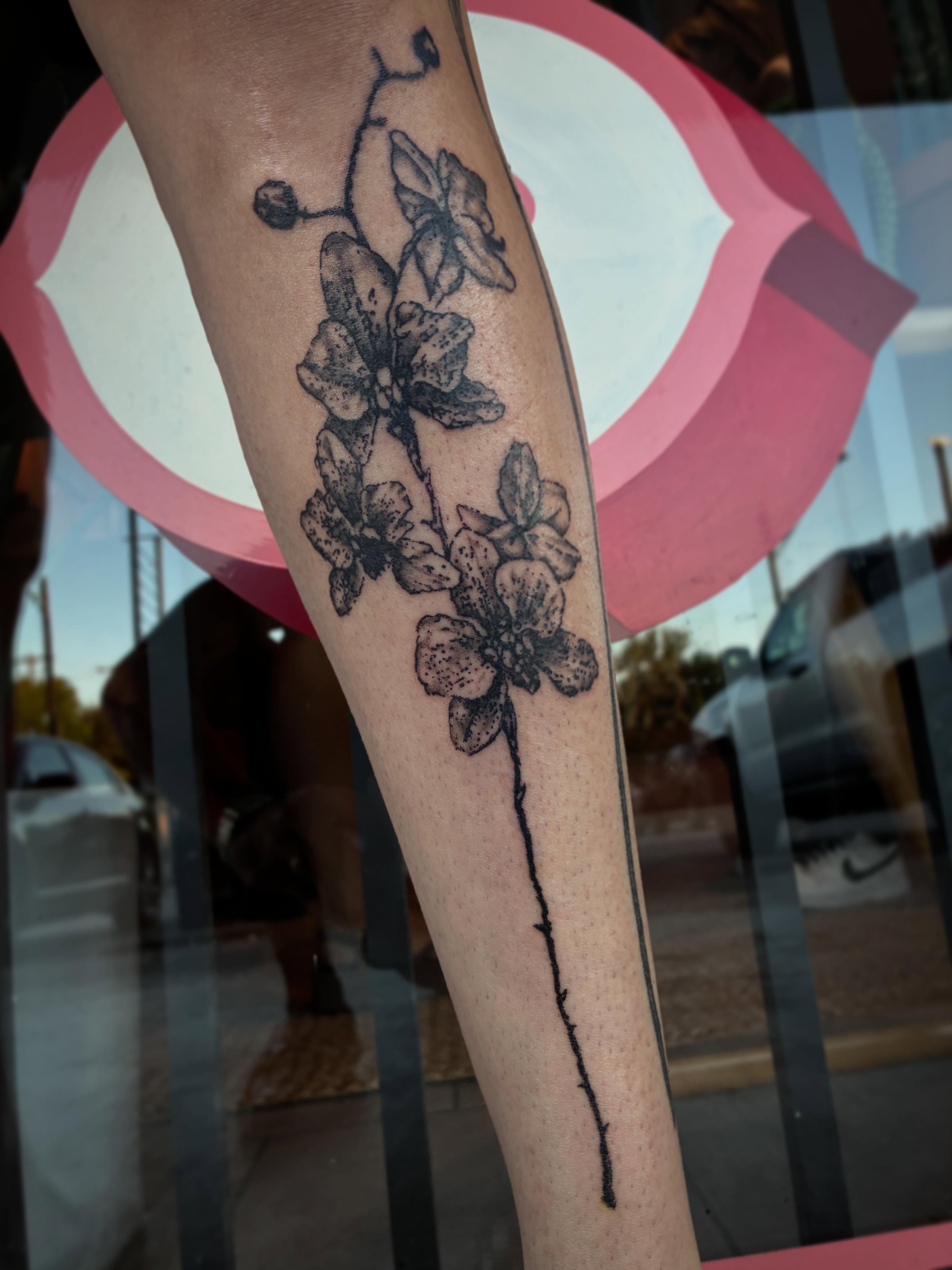 Cherry blossoms dotwork tattoo on the forearm by Zachary R Bobkoff