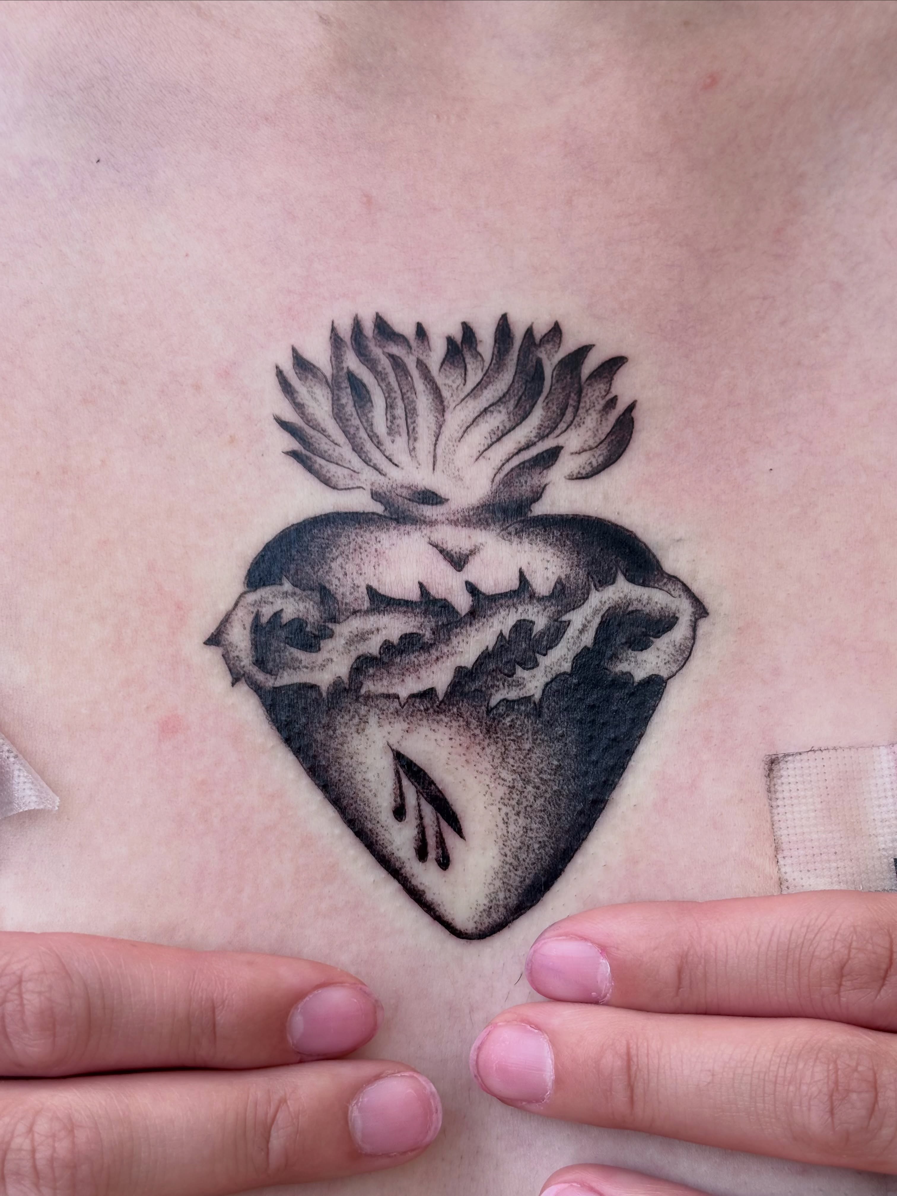 Heart with crown black and grey tattoo on the chest by ★ ★ ★ Matt Reinstone ★ ★ ★