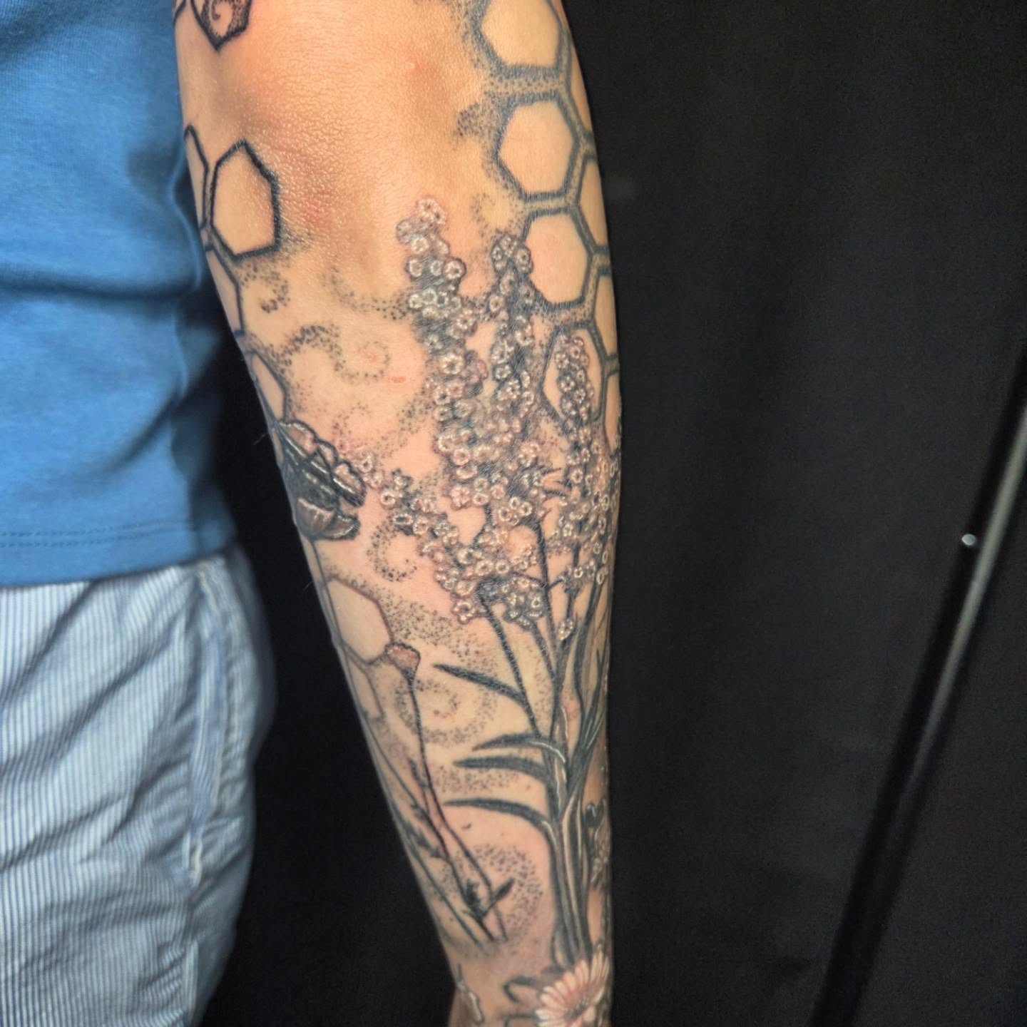 Flower bouquet dotwork tattoo on the forearm by Matthew Todd Kremer