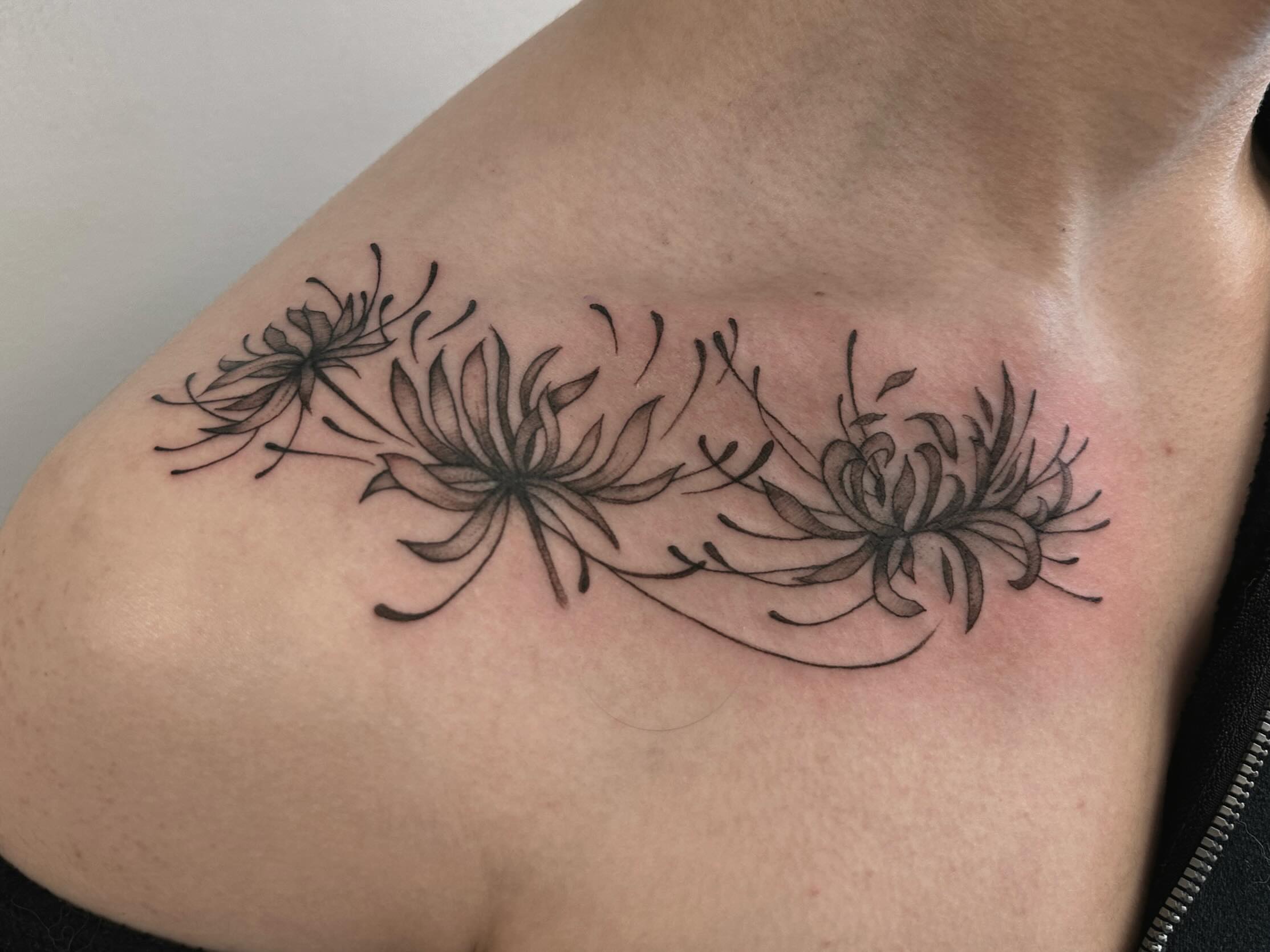 Tattoo by @shroomgrrrl — black_and_grey