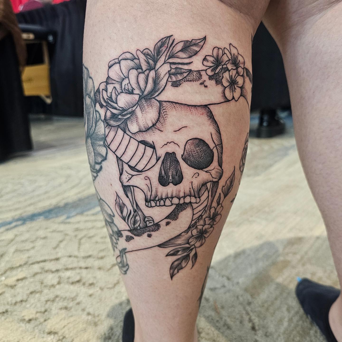 Tattoo by @tattoos_bybutters — dotwork, black_and_grey