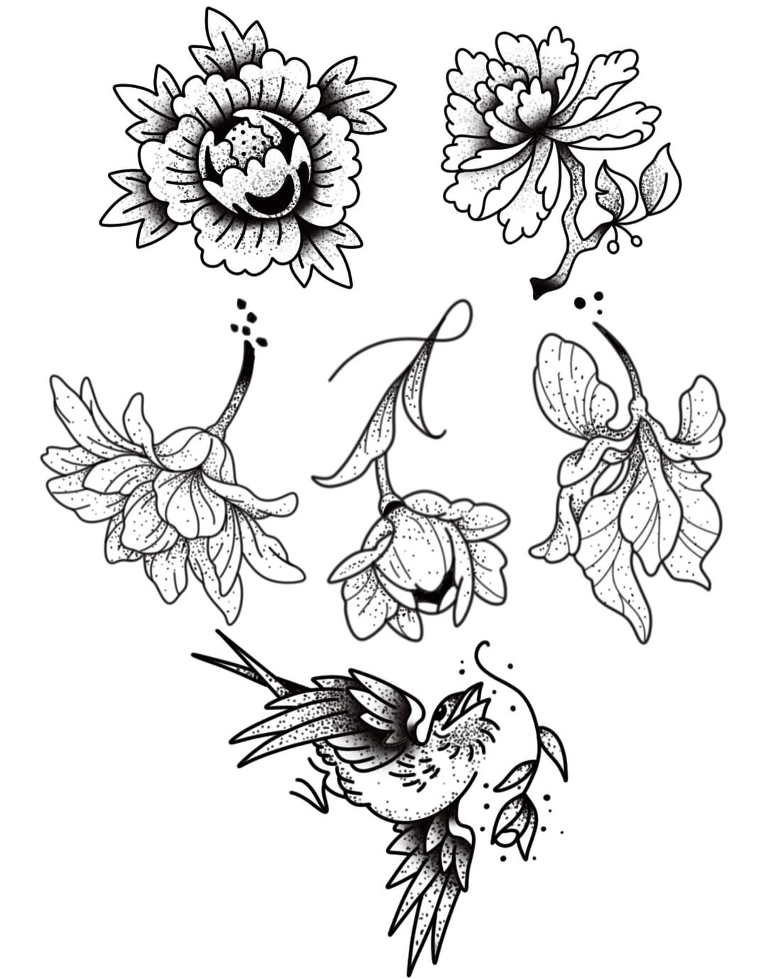 Flowers dotwork tattoo by Dennis Patterson