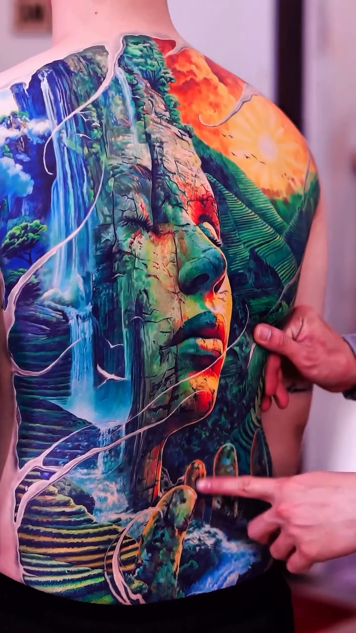 Surrealism tattoo on the back by Bình Nguyễn