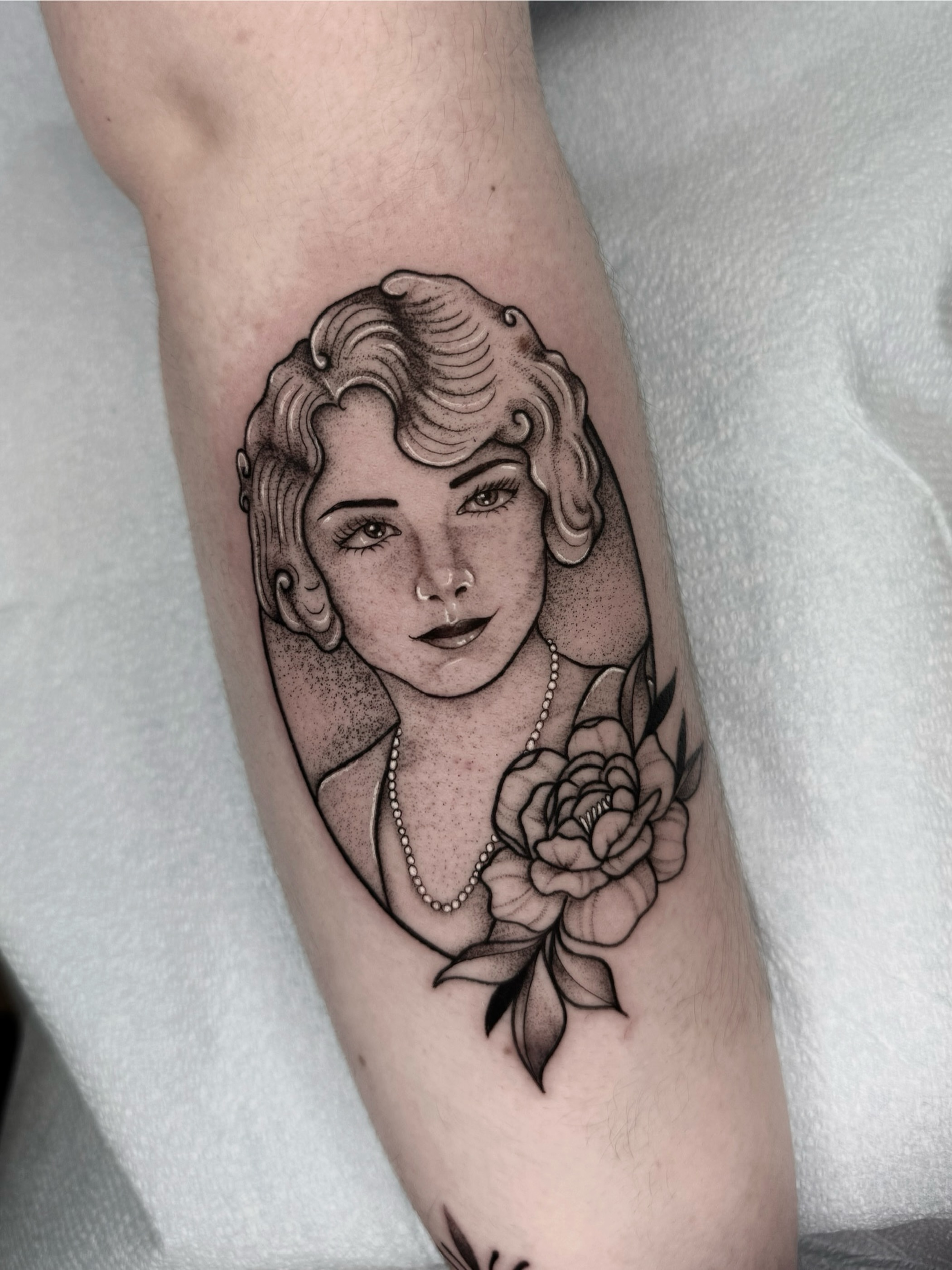 Tattoo by @kys_ink — black_and_grey, dotwork