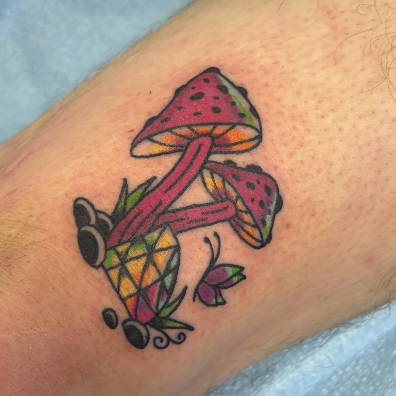 Mushroom American traditional tattoo on the forearm by Taylor  Thompson